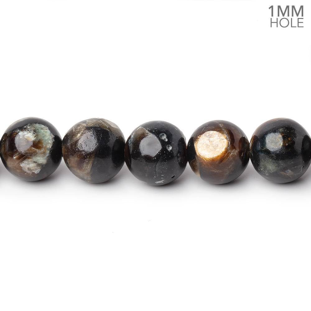 8mm Russian Black Tourmaline in Muscovite Rounds 15 inch 48 beads - The Bead Traders