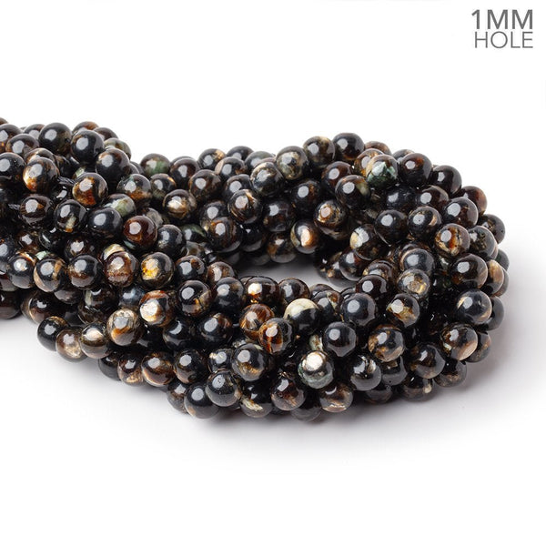 8mm Russian Black Tourmaline in Muscovite Rounds 15 inch 48 beads