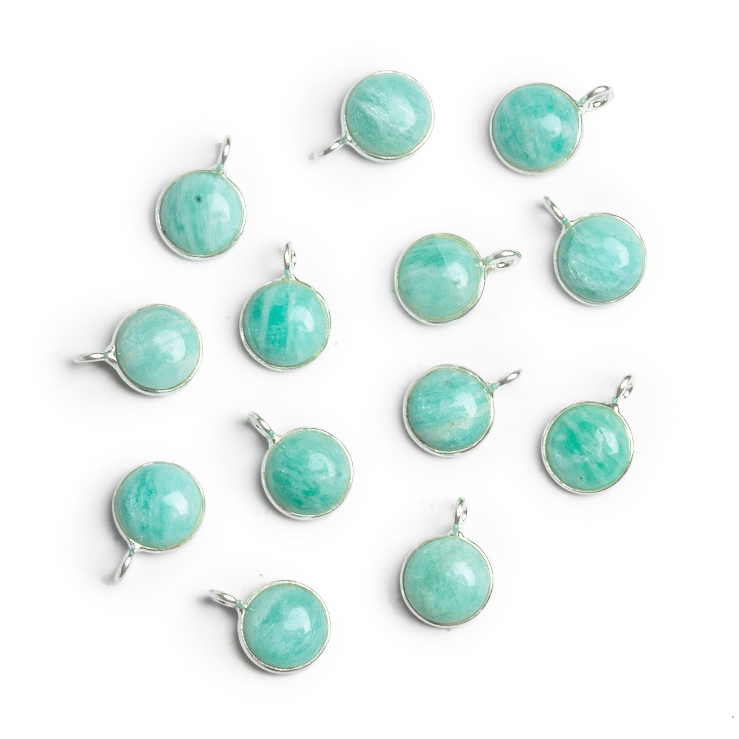 8mm Silver Bezeled Amazonite Calibrated Coin Pendant 1 Bead - The Bead Traders