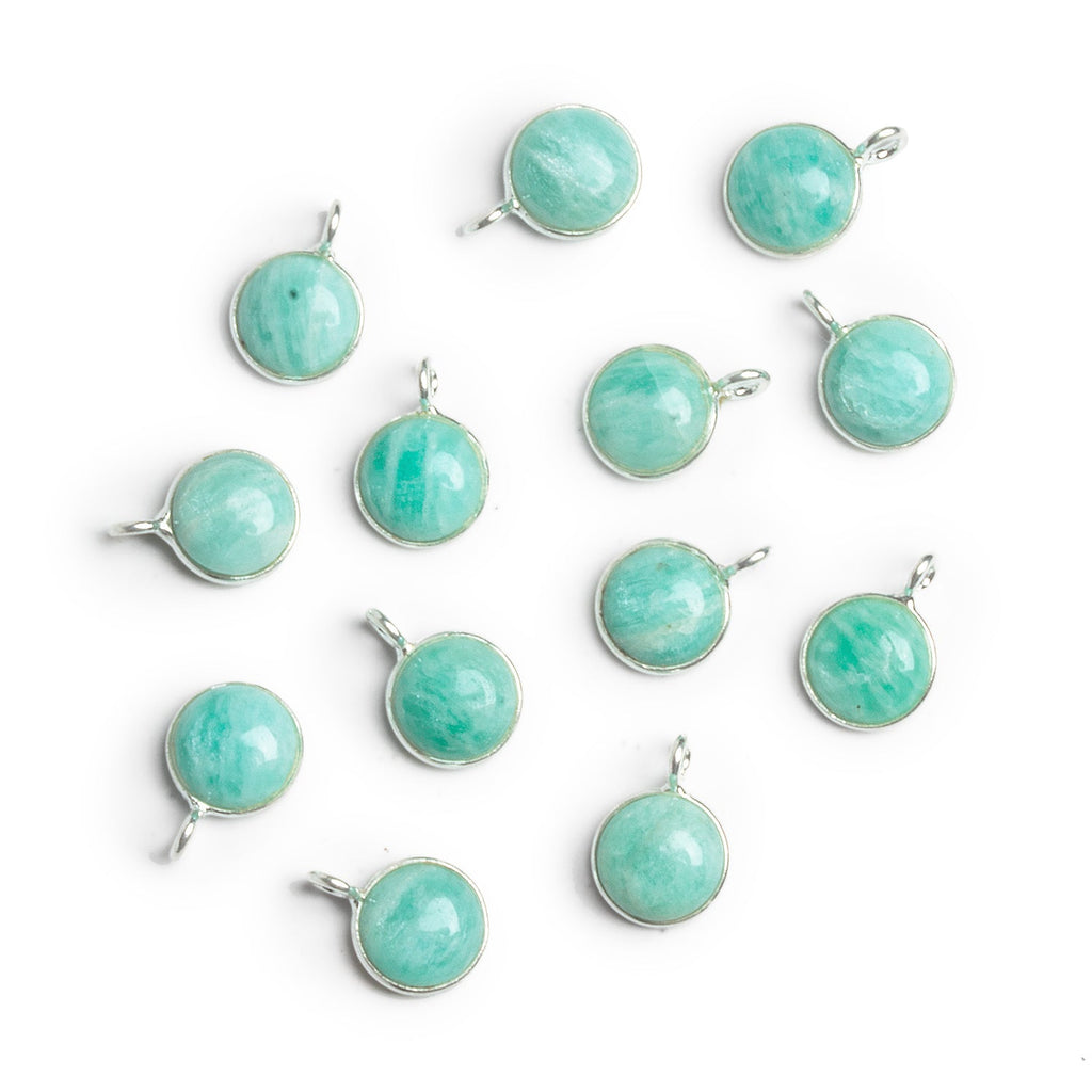 8mm Silver Bezeled Amazonite Calibrated Coin Pendant 1 Bead - The Bead Traders
