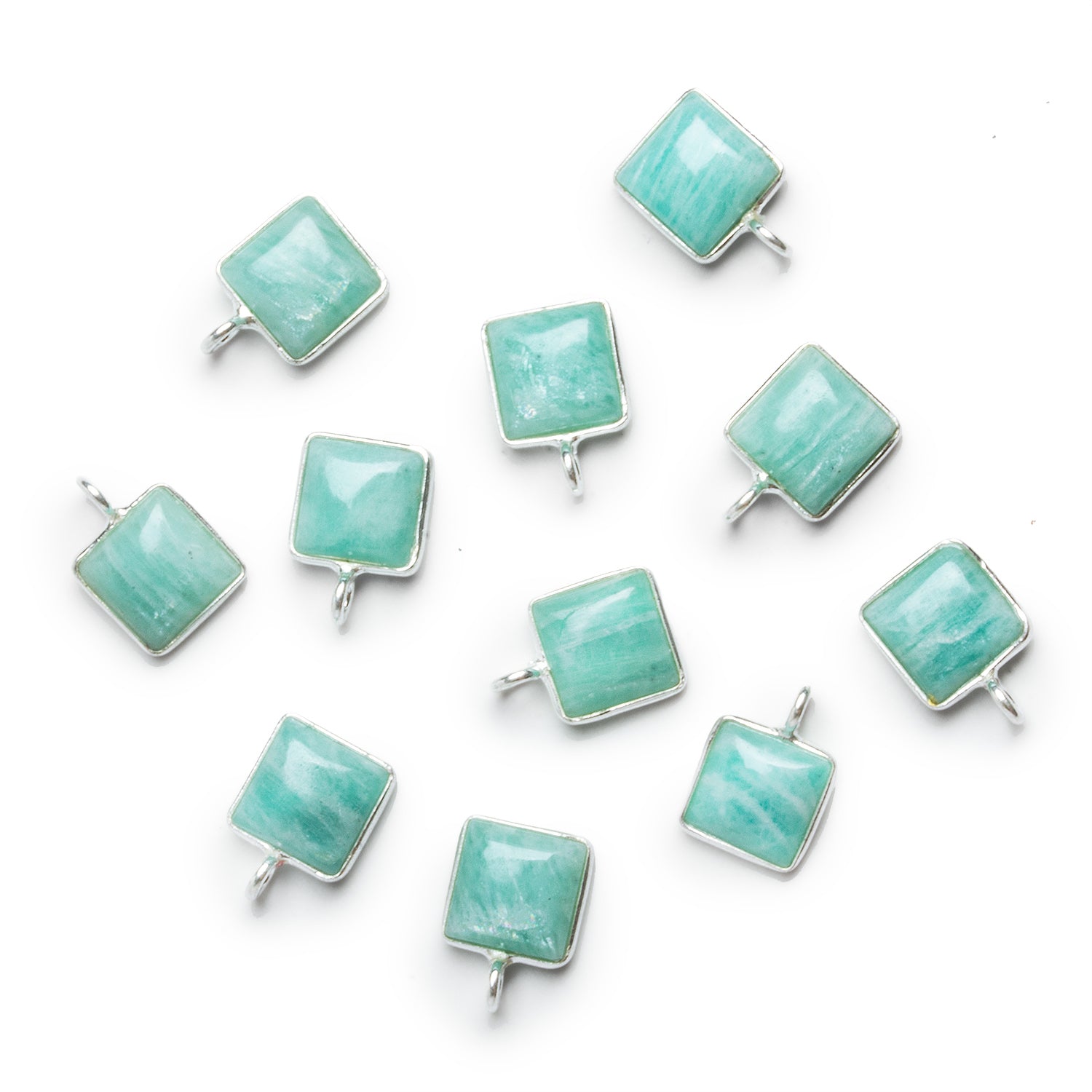 8mm Silver Bezeled Amazonite Square Pendant 1 Bead - The Bead Traders