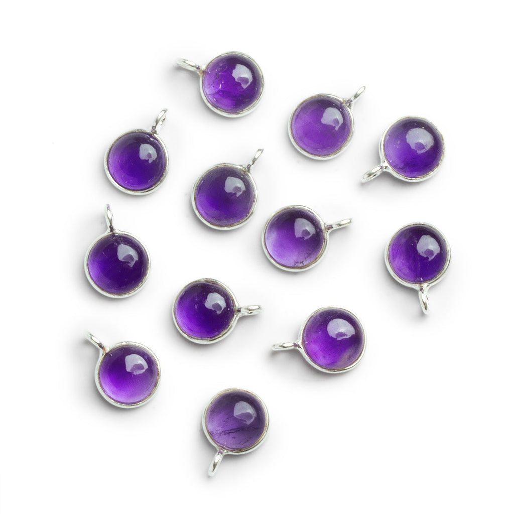 8mm Silver Bezeled Amethyst Calibrated Coin Pendant 1 Bead - The Bead Traders