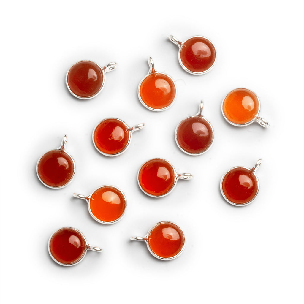 8mm Silver Bezeled Carnelian Calibrated Coin Pendant 1 Bead - The Bead Traders