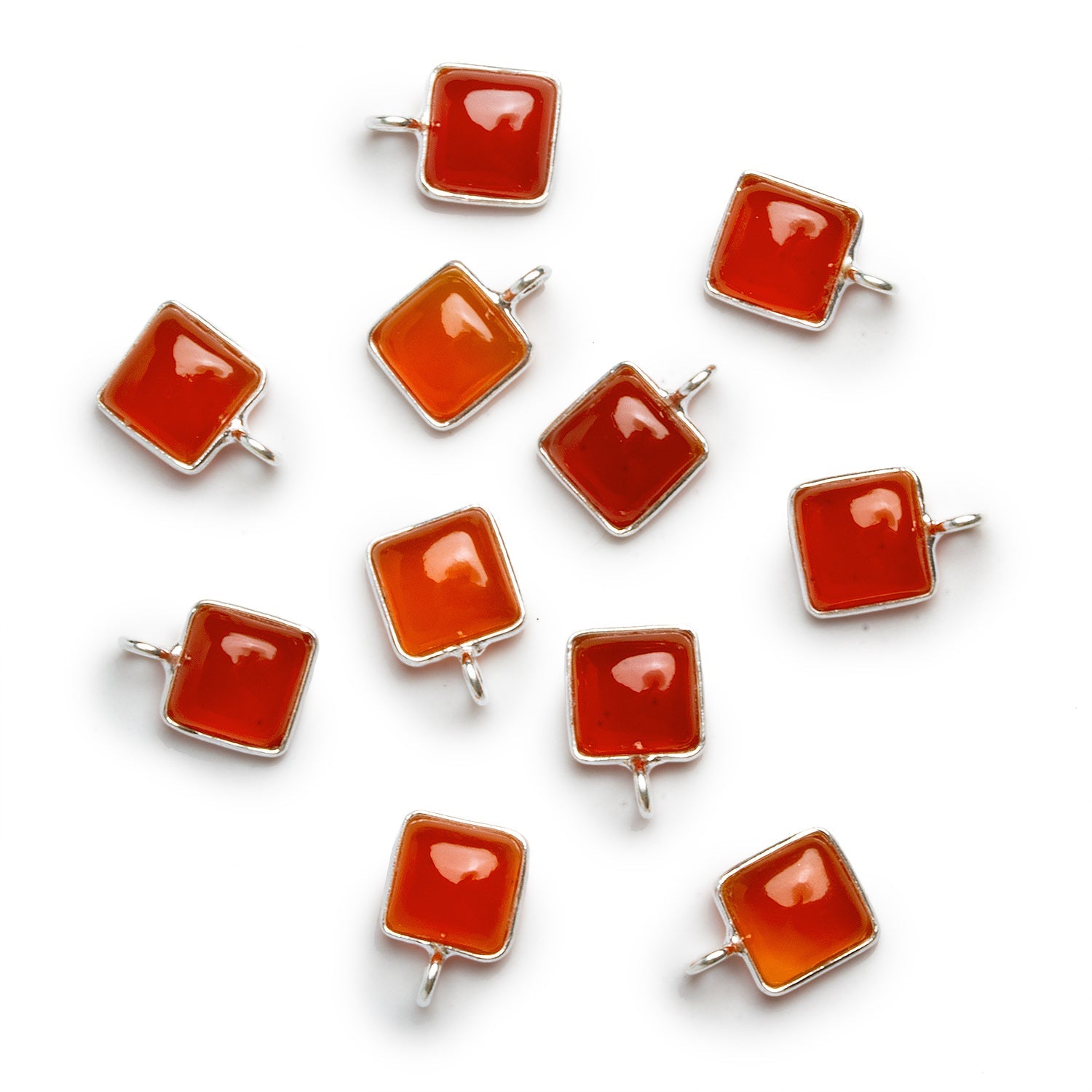 8mm Silver Bezeled Carnelian Square Pendant 1 Bead - The Bead Traders