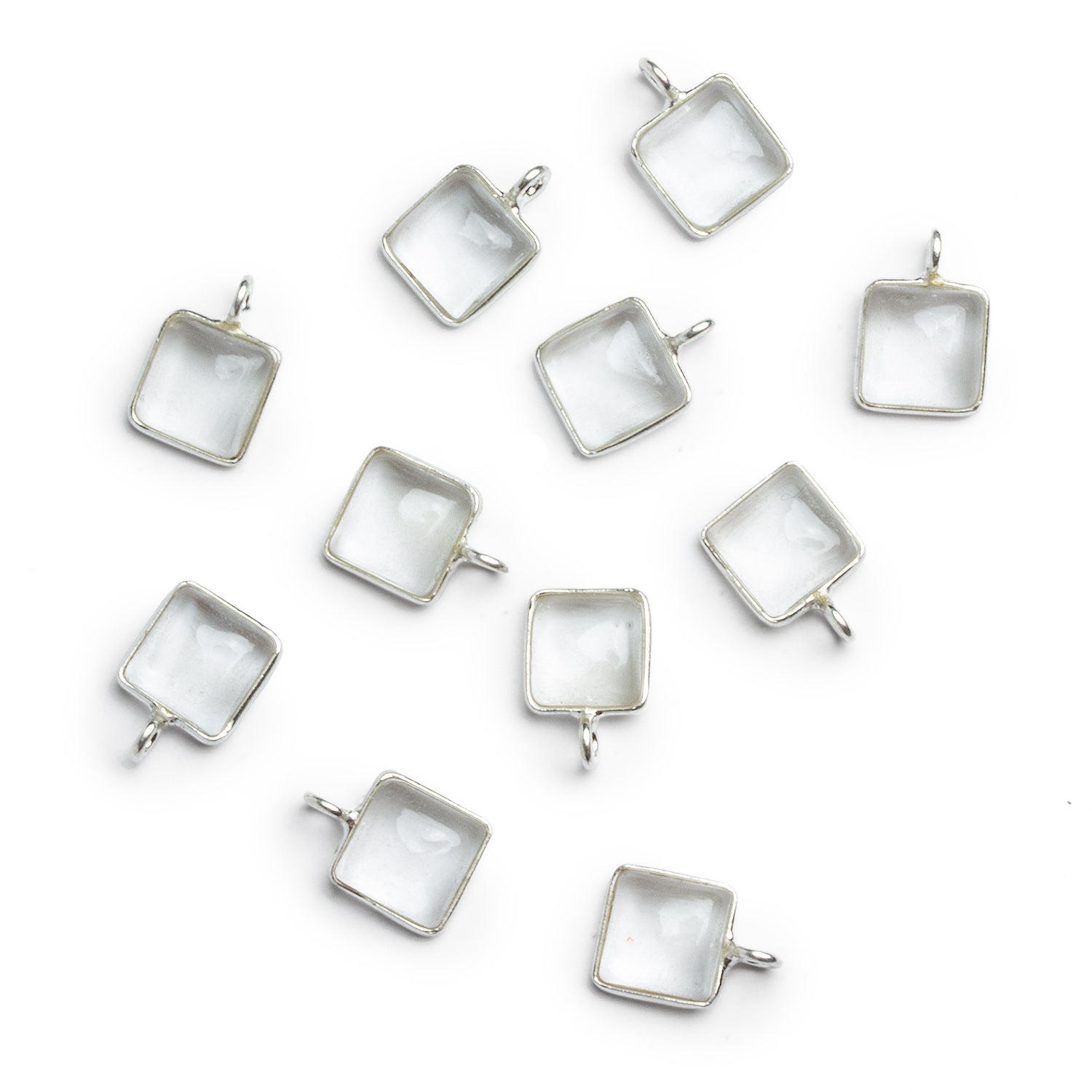 8mm Silver Bezeled Crystal Quartz Square Pendant 1 Bead - The Bead Traders
