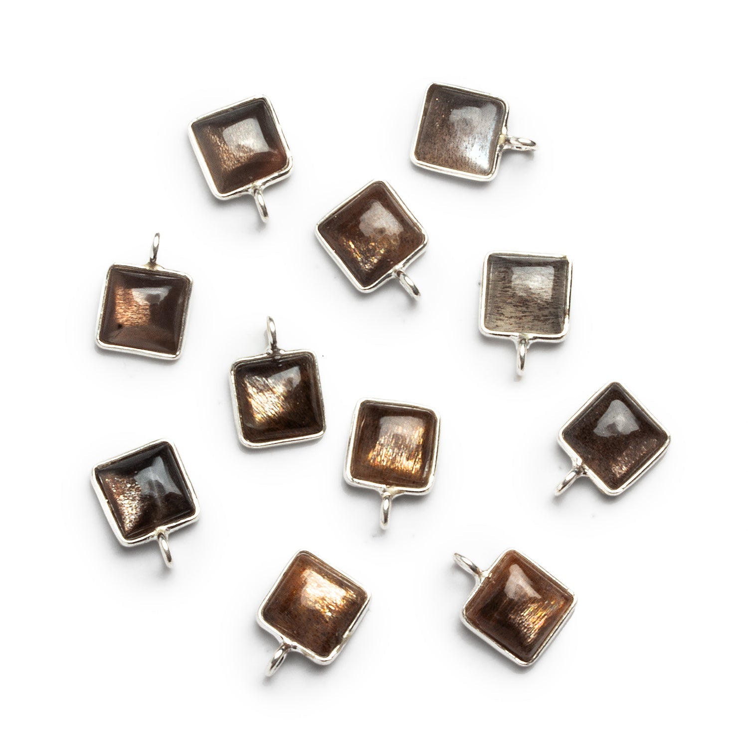 8mm Silver Bezeled Feldspar Square Pendant 1 Bead - The Bead Traders