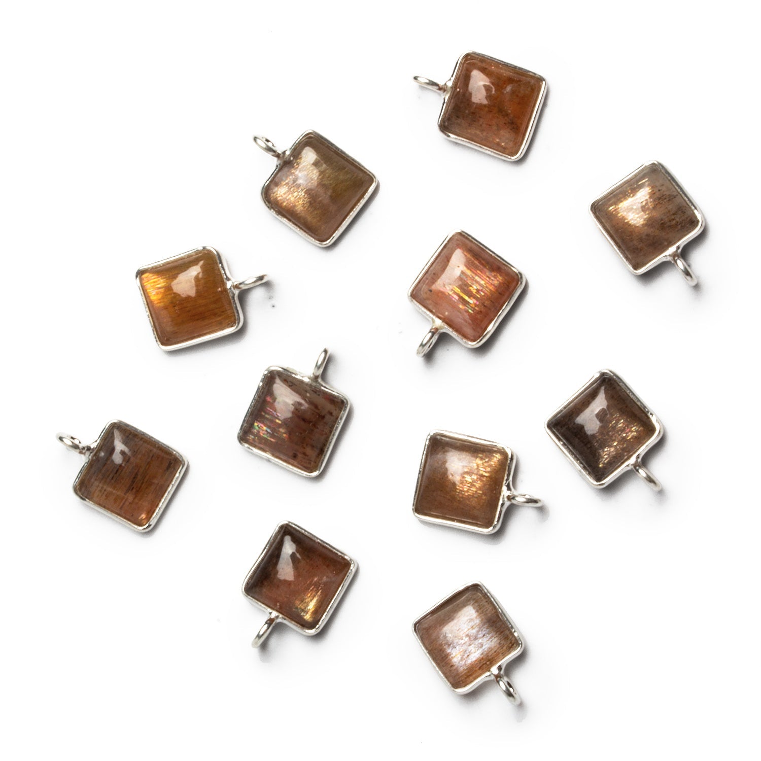 8mm Silver Bezeled Feldspar Square Pendant 1 Bead - The Bead Traders