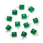 8mm Silver Bezeled Green Onyx Square Pendant 1 Bead - The Bead Traders