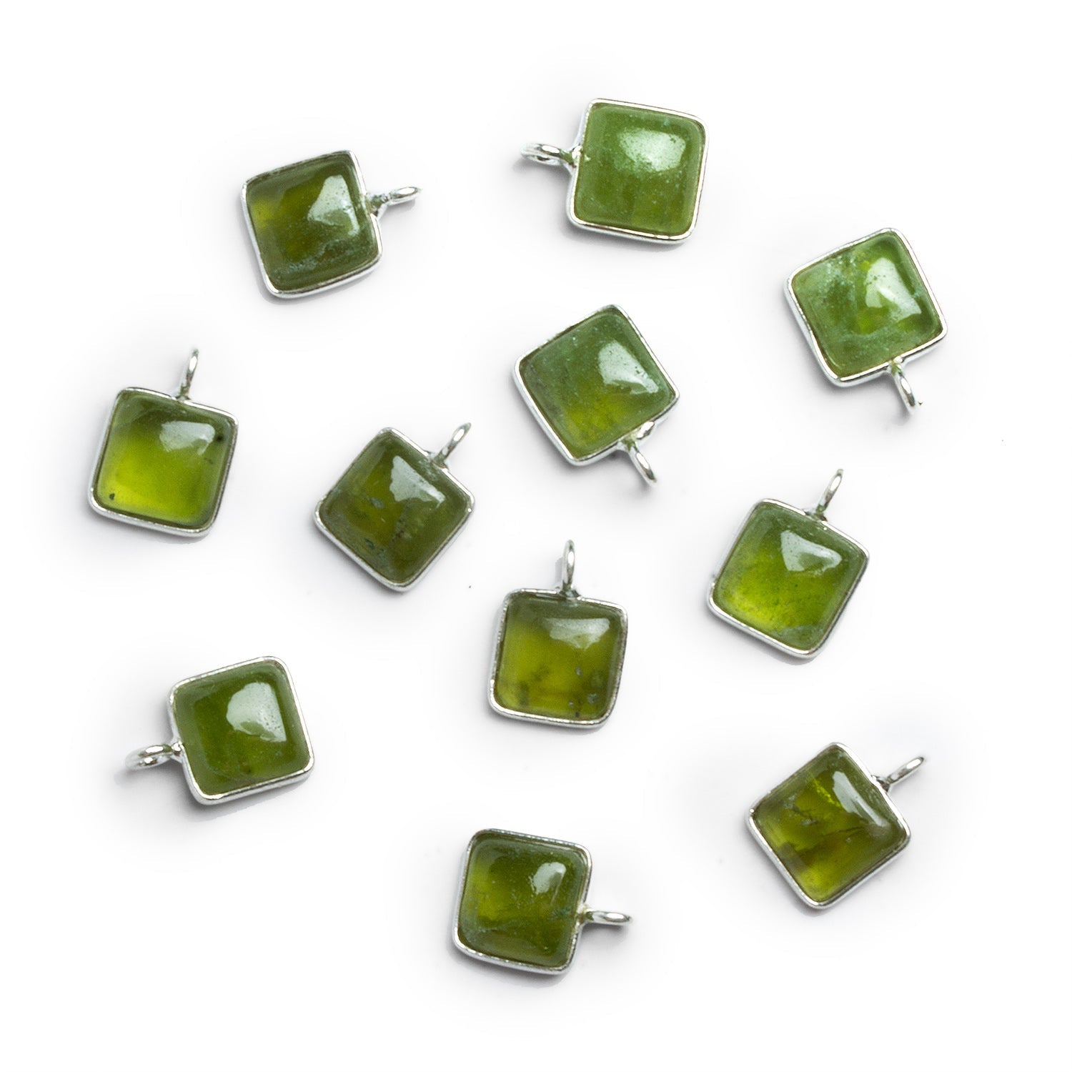 8mm Silver Bezeled Idocrase Square Pendant 1 Bead - The Bead Traders
