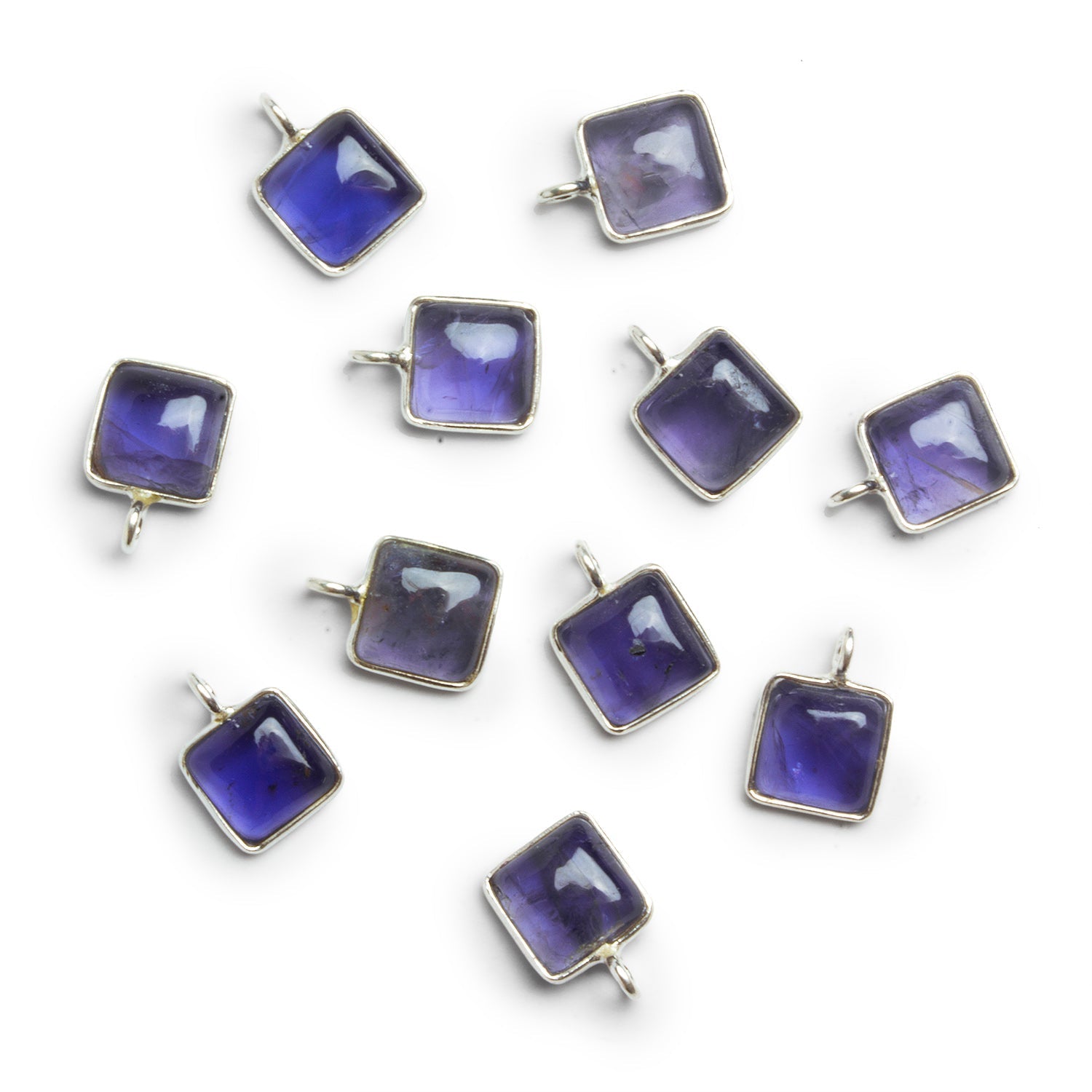 8mm Silver Bezeled Iolite Square Pendant 1 Bead - The Bead Traders