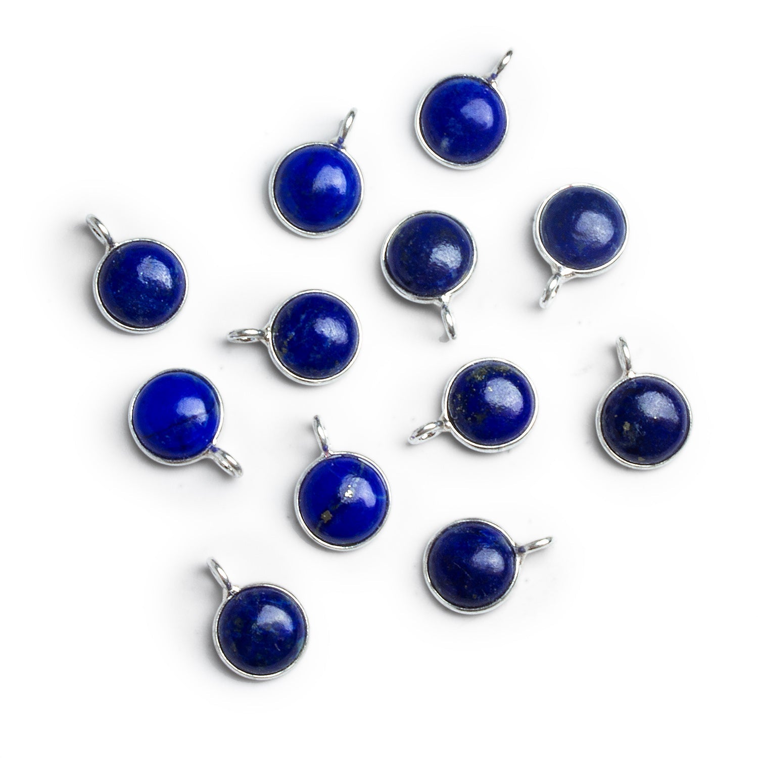 8mm Silver Bezeled Lapis Lazuli Calibrated Coin Pendant 1 Bead - The Bead Traders