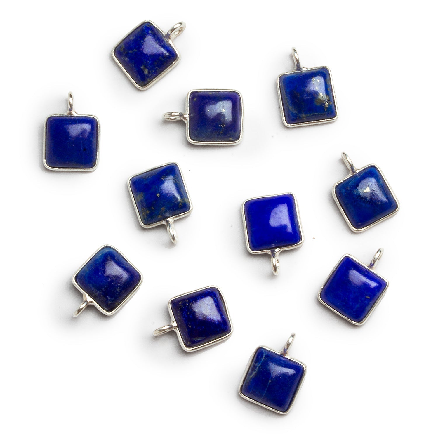 8mm Silver Bezeled Lapis Lazuli Square Pendant 1 Bead - The Bead Traders