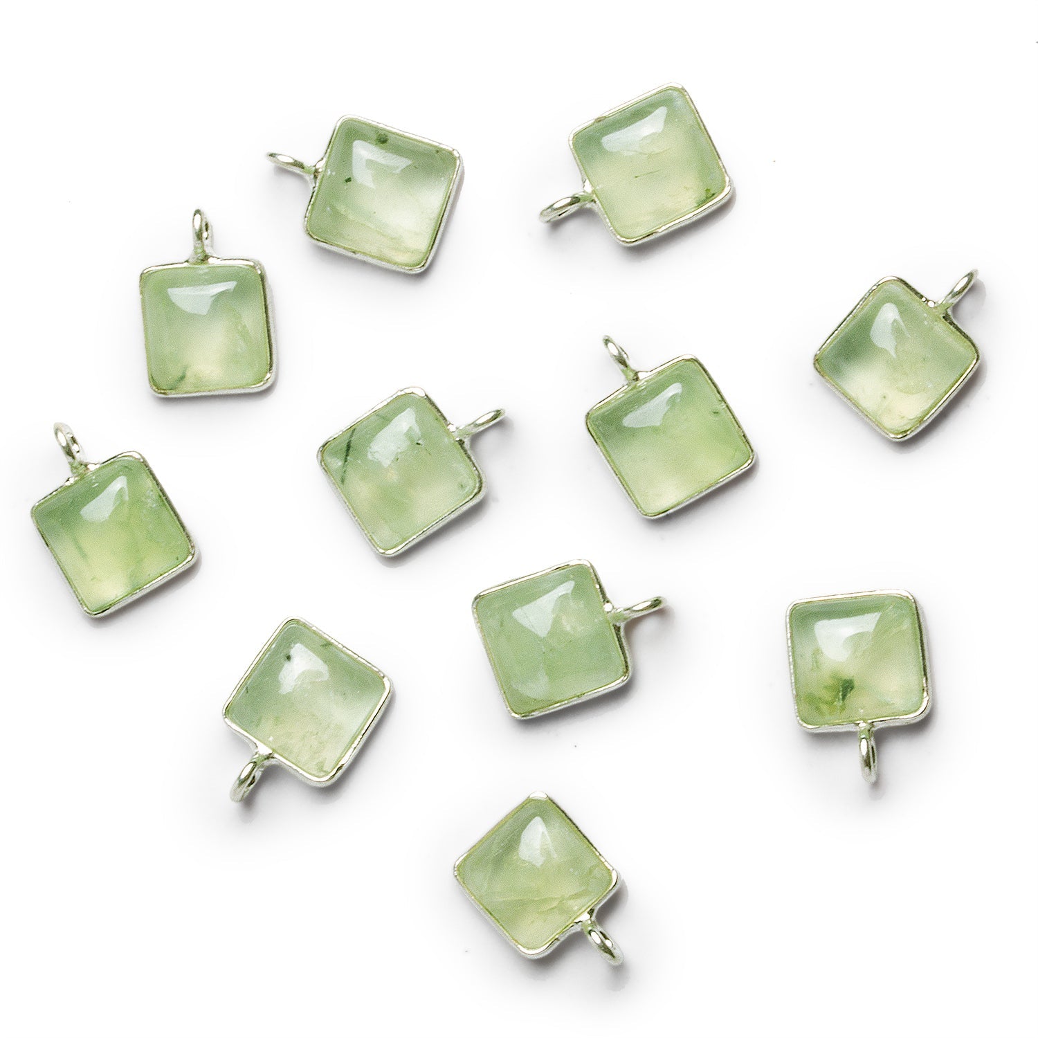 8mm Silver Bezeled Prehnite Square Pendant 1 Bead - The Bead Traders