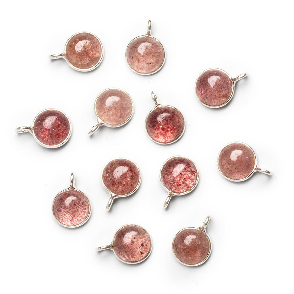 8mm Silver Bezeled Strawberry Quartz Calibrated Coin Pendant 1 Bead - The Bead Traders