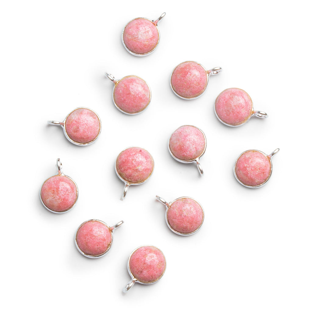 8mm Silver Bezeled Thulite Calibrated Coin Pendant 1 Bead - The Bead Traders