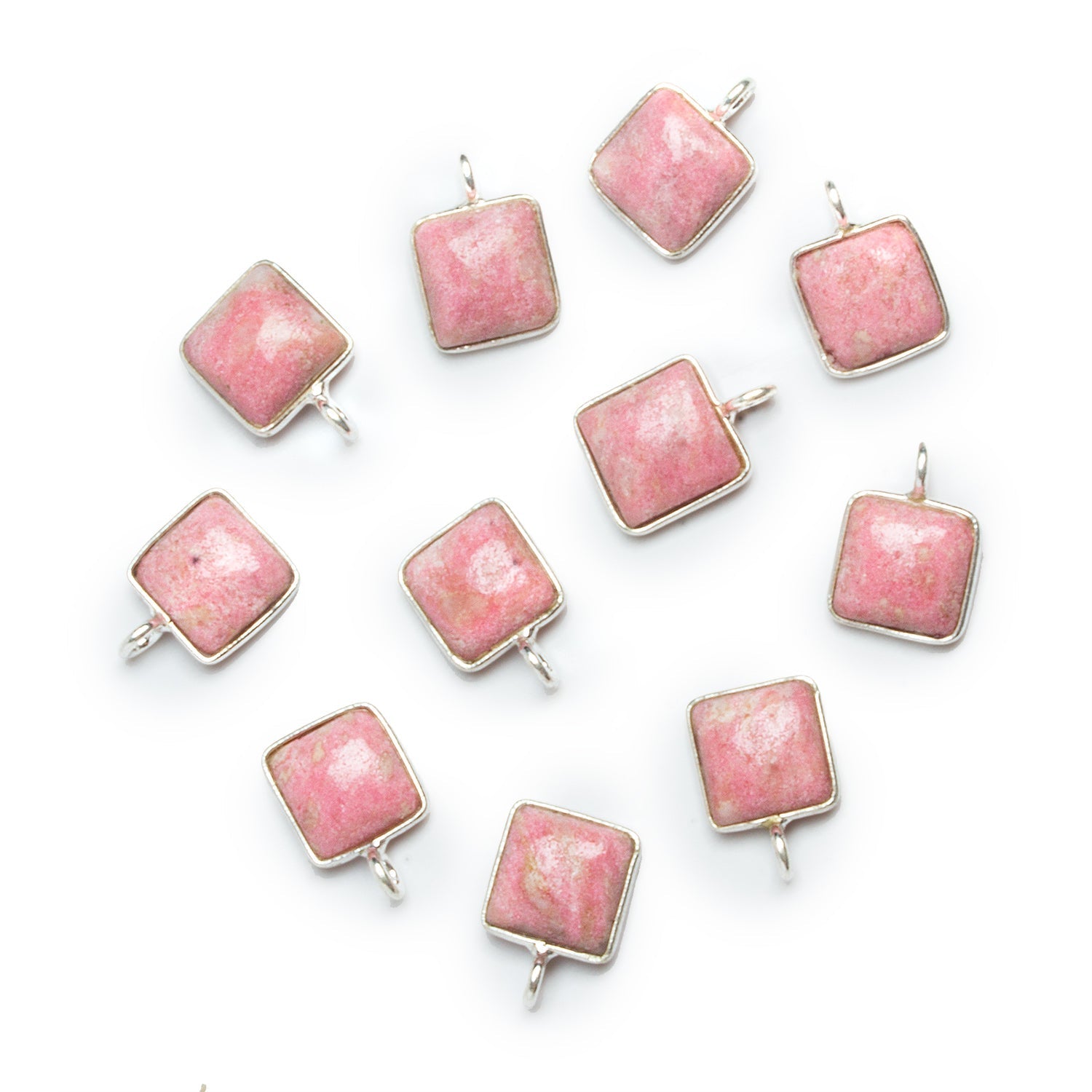 8mm Silver Bezeled Thulite Square Pendant 1 Bead - The Bead Traders