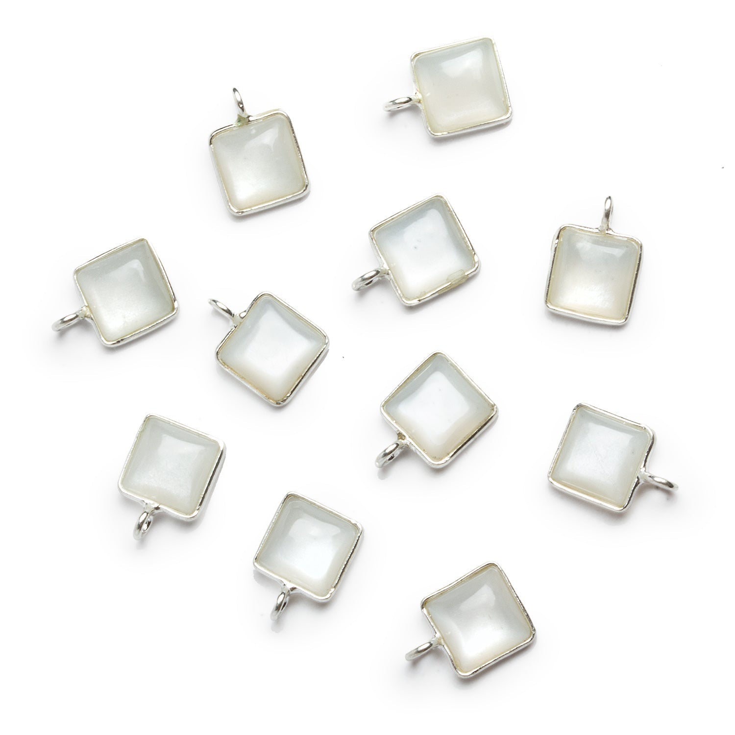 8mm Silver Bezeled White Moonstone Square Pendant 1 Bead - The Bead Traders