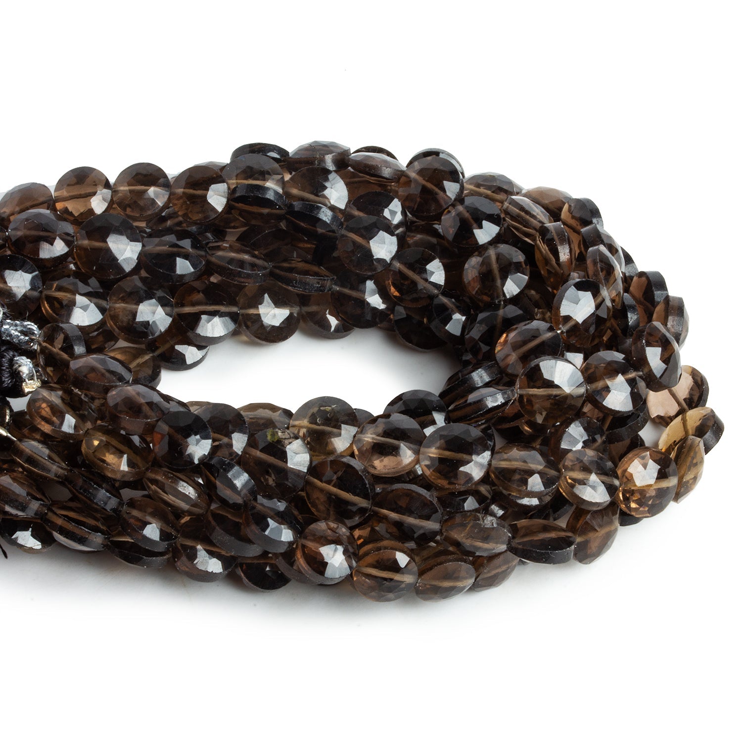 8mm Smoky Quartz Faceted Coins 7.5 inch 23 beads - The Bead Traders