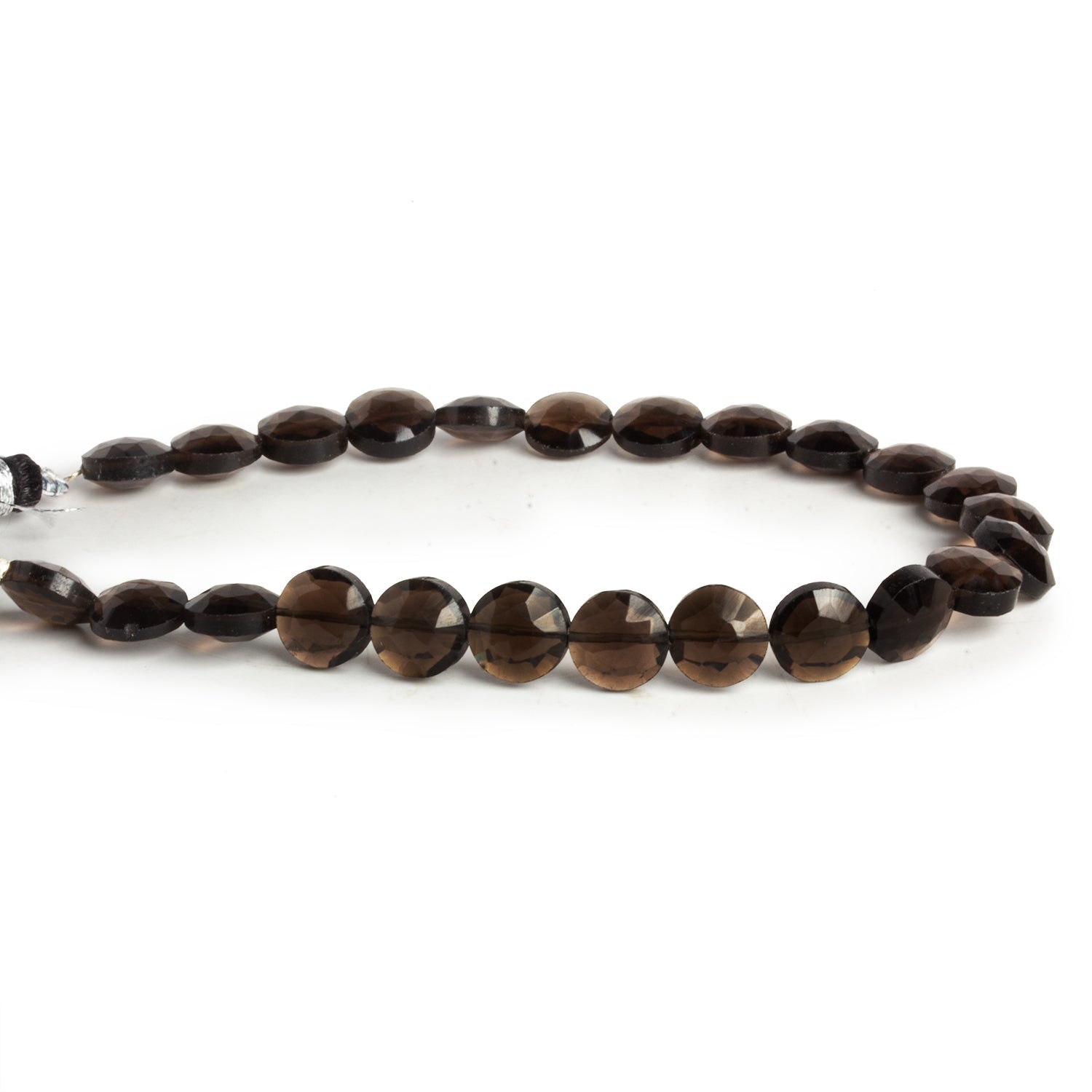 8mm Smoky Quartz Faceted Coins 7.5 inch 23 beads - The Bead Traders