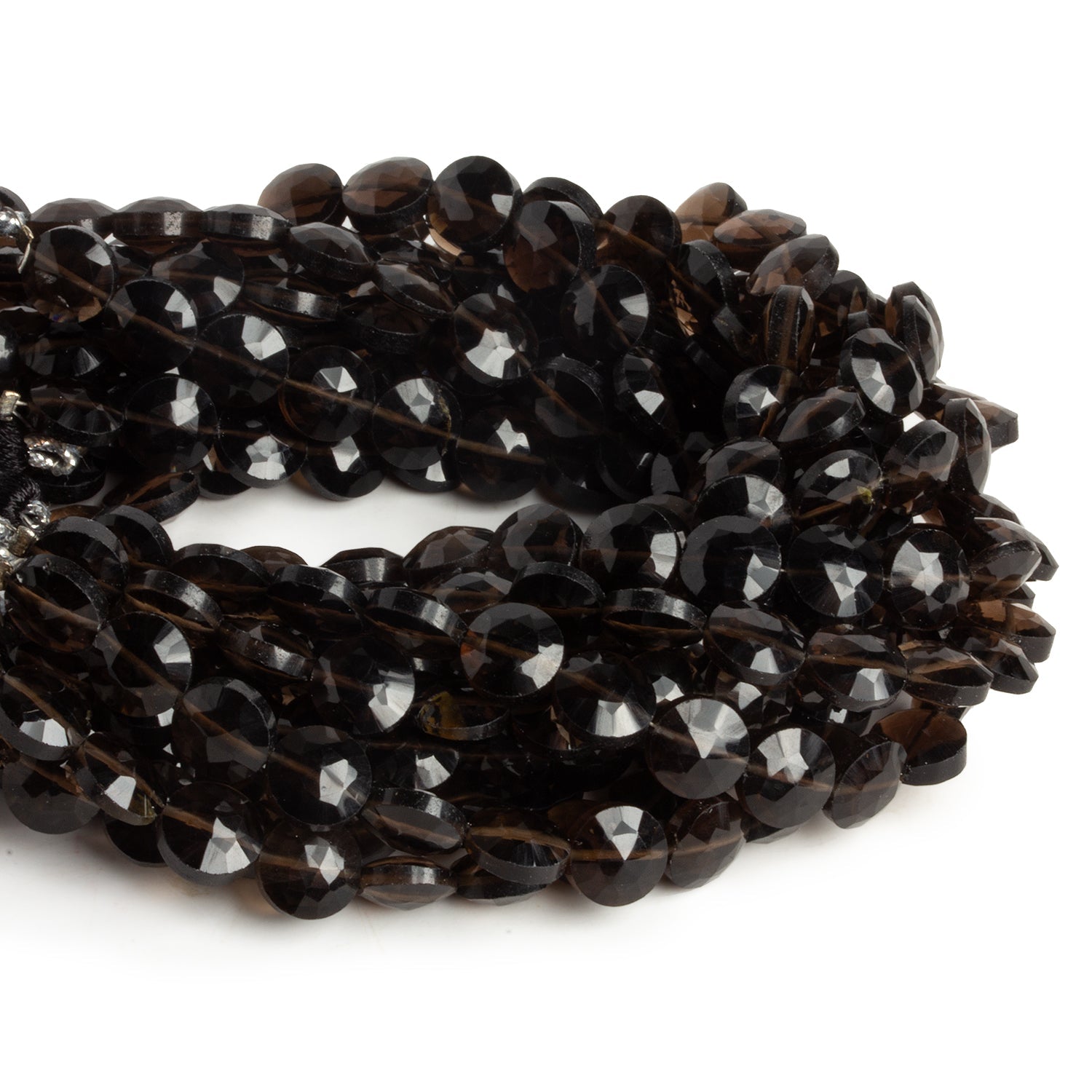 8mm Smoky Quartz Faceted Coins 7.5 inch 23 beads - The Bead Traders