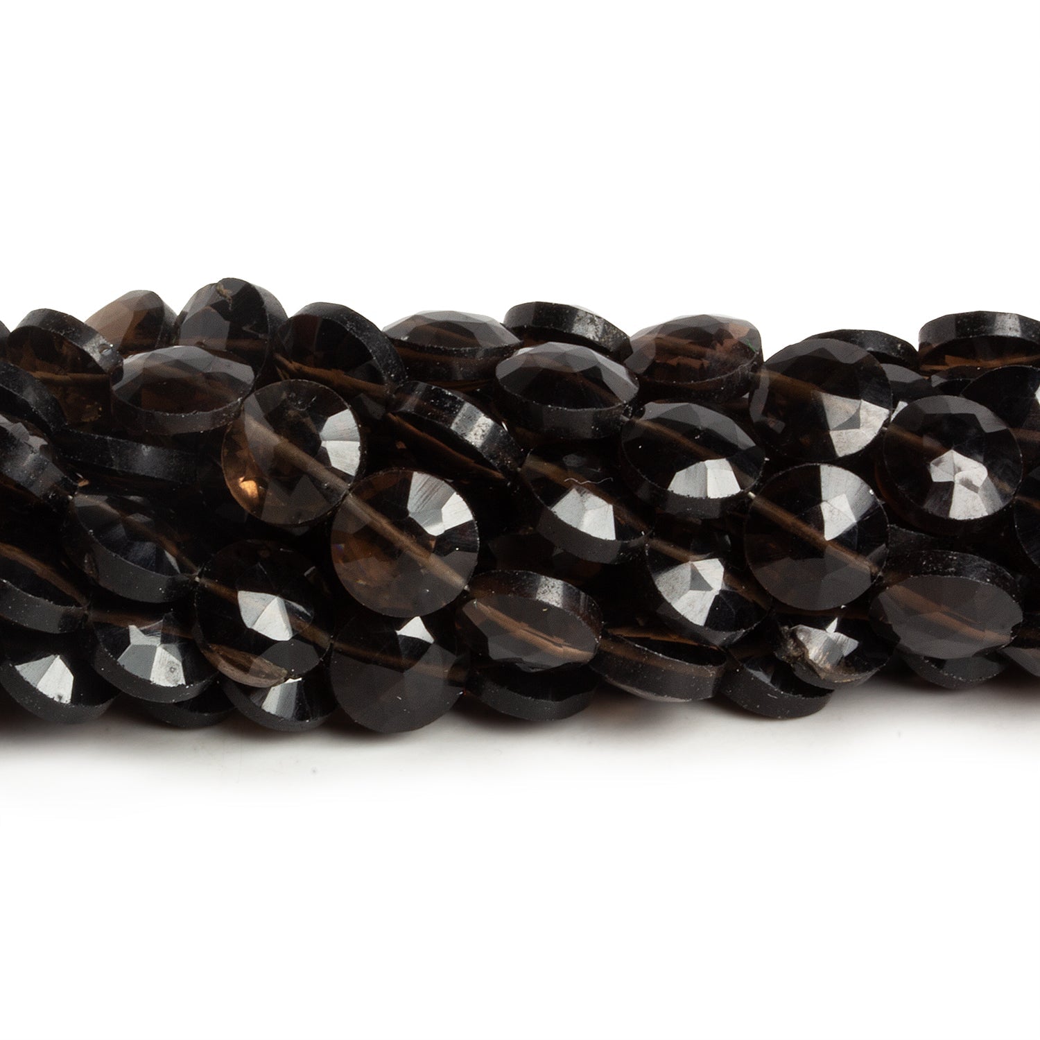 8mm Smoky Quartz Faceted Coins 7.5 inch 23 beads - The Bead Traders