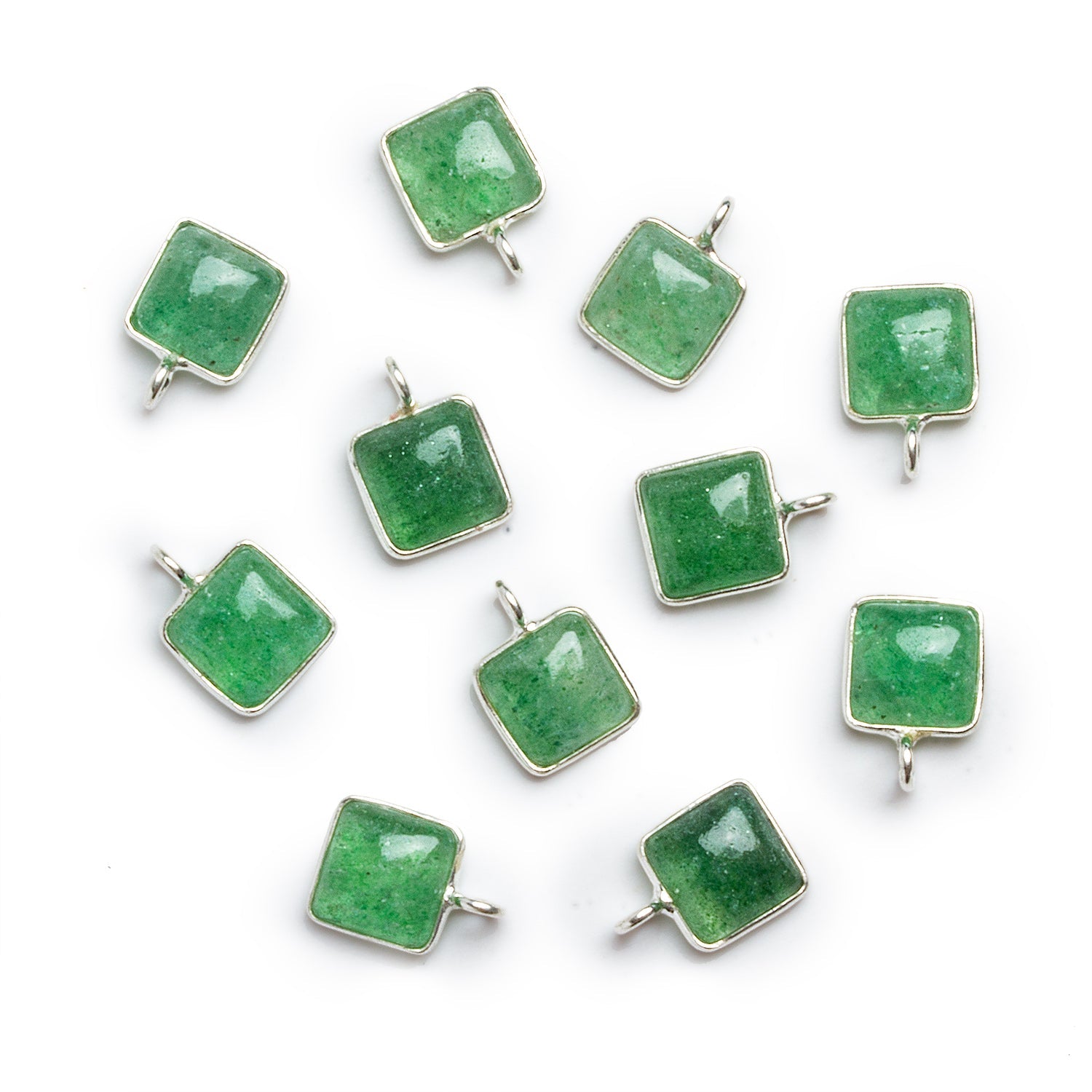 8mm Sterling Silver bezeled Aventurine square pendant 1 bead - The Bead Traders