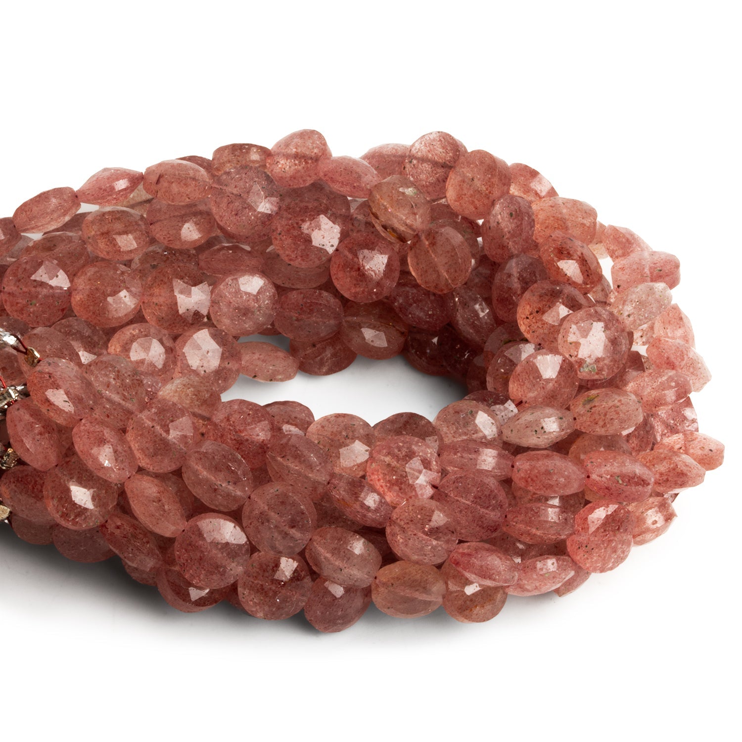 8mm Strawberry Quartz Faceted Coins 7.5 inch 23 beads - The Bead Traders