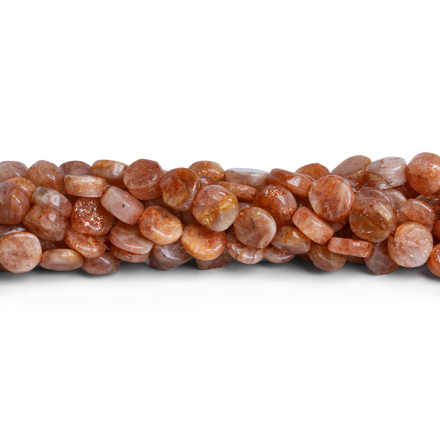 8mm Sunstone Handcut Coins 12 inch 37 beads - The Bead Traders