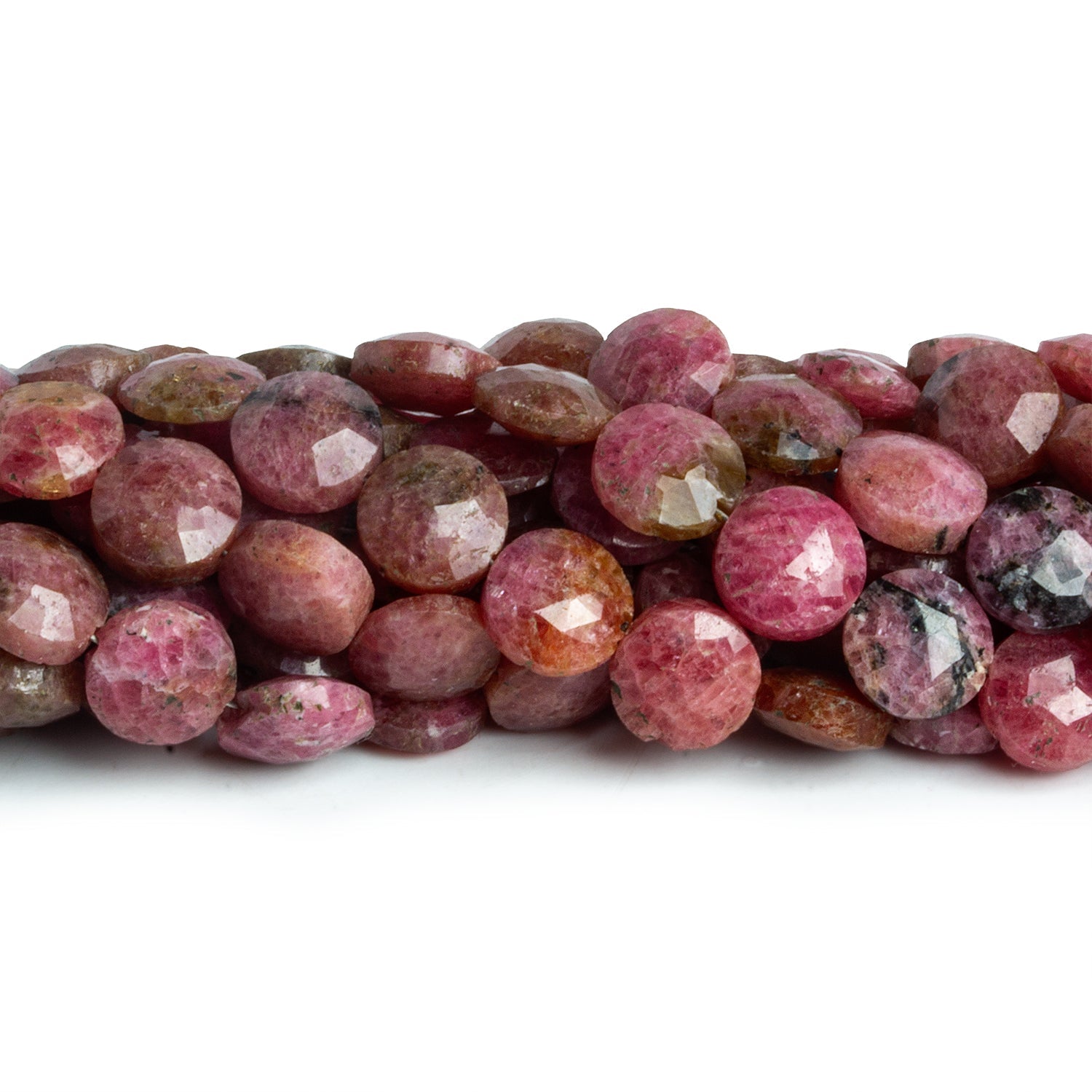 8mm Thulite Faceted Coins 7.5 inch 23 beads - The Bead Traders