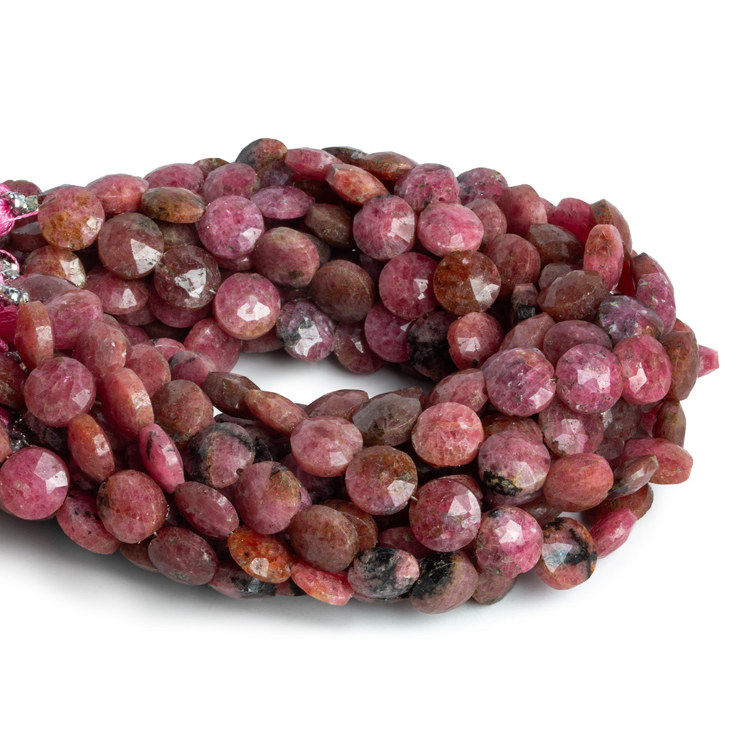 8mm Thulite Faceted Coins 7.5 inch 23 beads - The Bead Traders