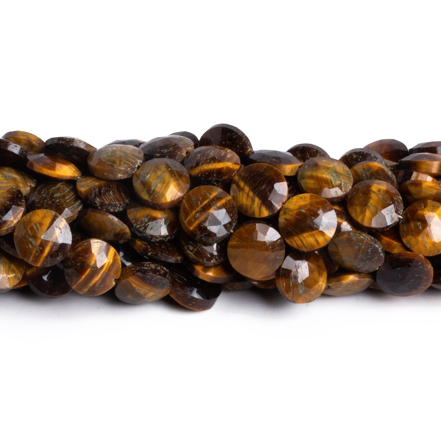 8mm Tiger's Eye Faceted Coins 7.5 inch 23 beads - The Bead Traders