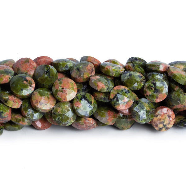 8mm Unakite Faceted Coins 7.5 inch 23 beads