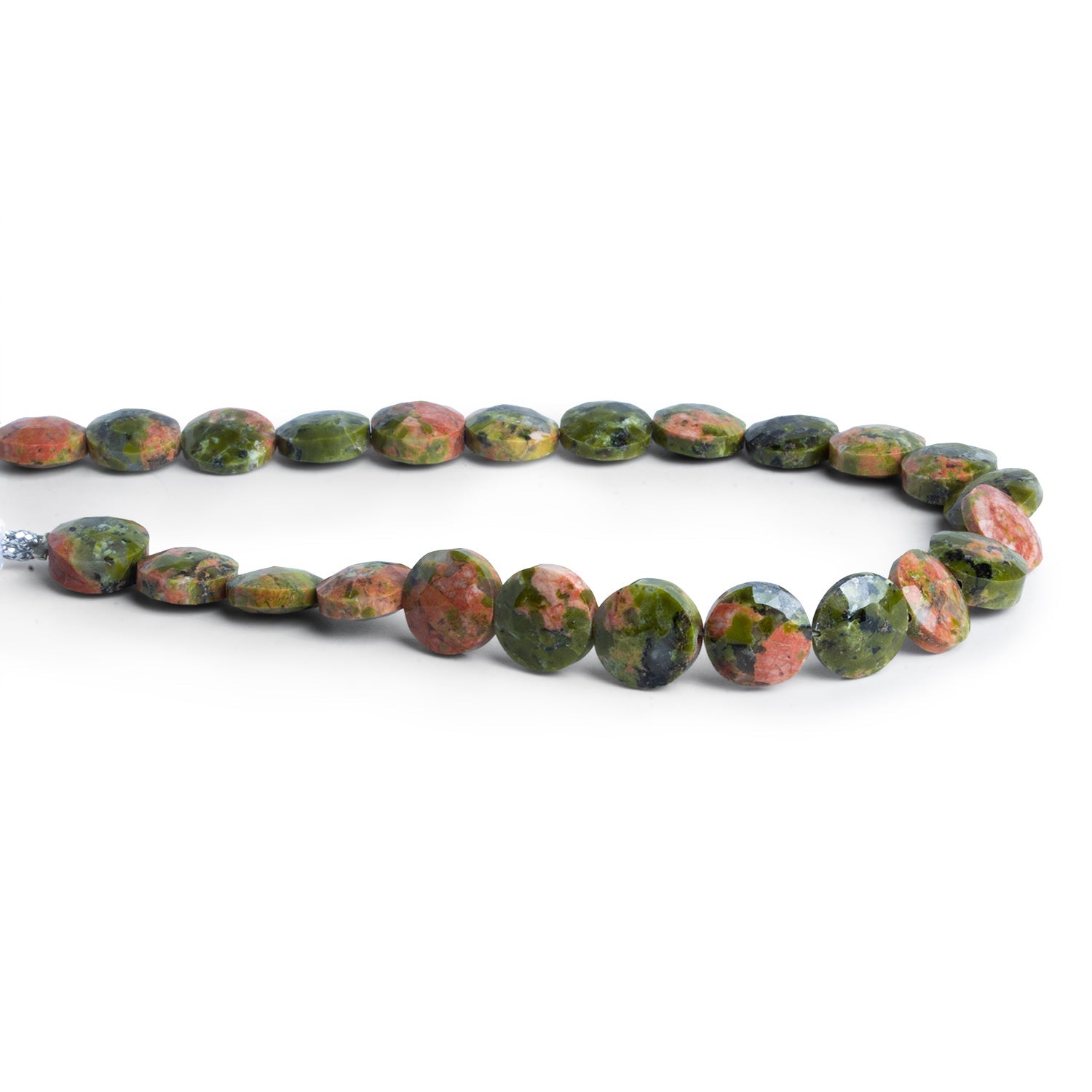 8mm Unakite Faceted Coins 7.5 inch 23 beads - The Bead Traders