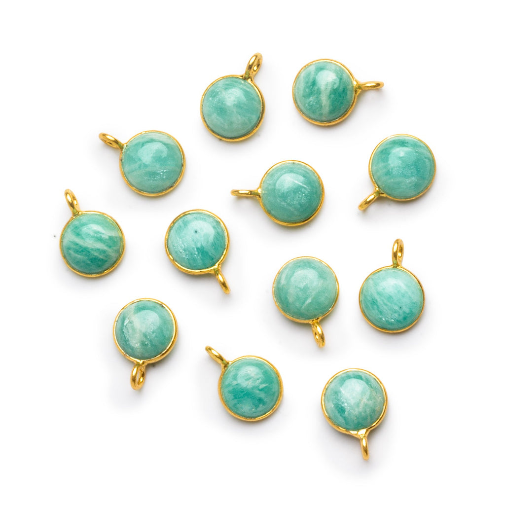 8mm Vermeil Bezeled Amazonite Calibrated Coin Pendant 1 Bead - The Bead Traders