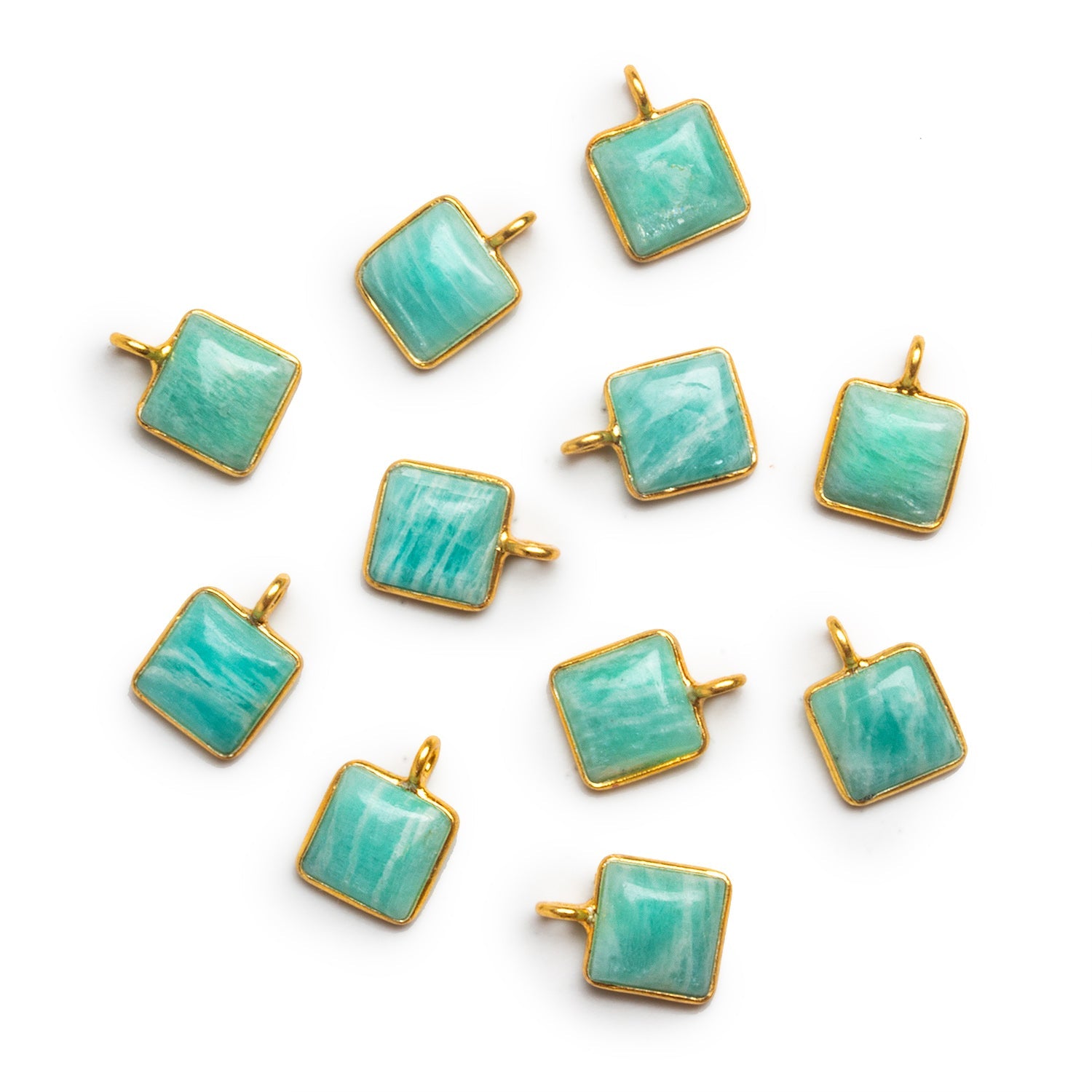 8mm Vermeil Bezeled Amazonite Square Pendant 1 Bead - The Bead Traders