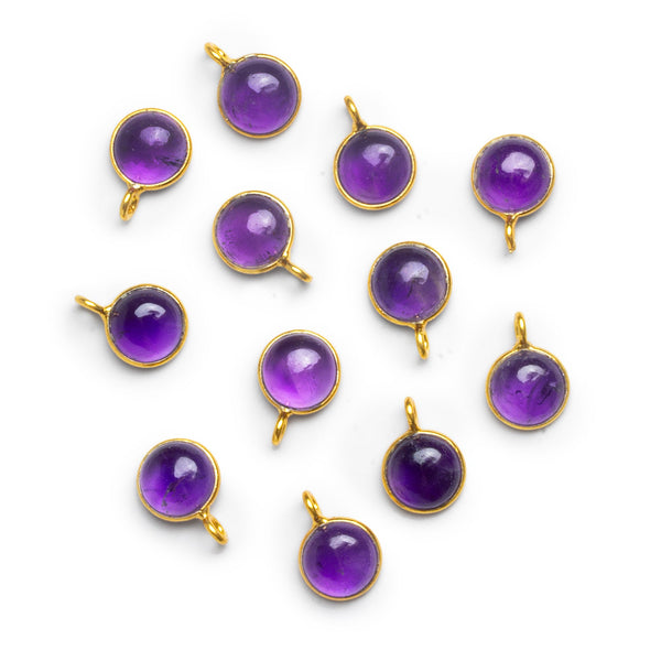 8mm Vermeil Bezeled Amethyst Calibrated Coin Pendant 1 Bead