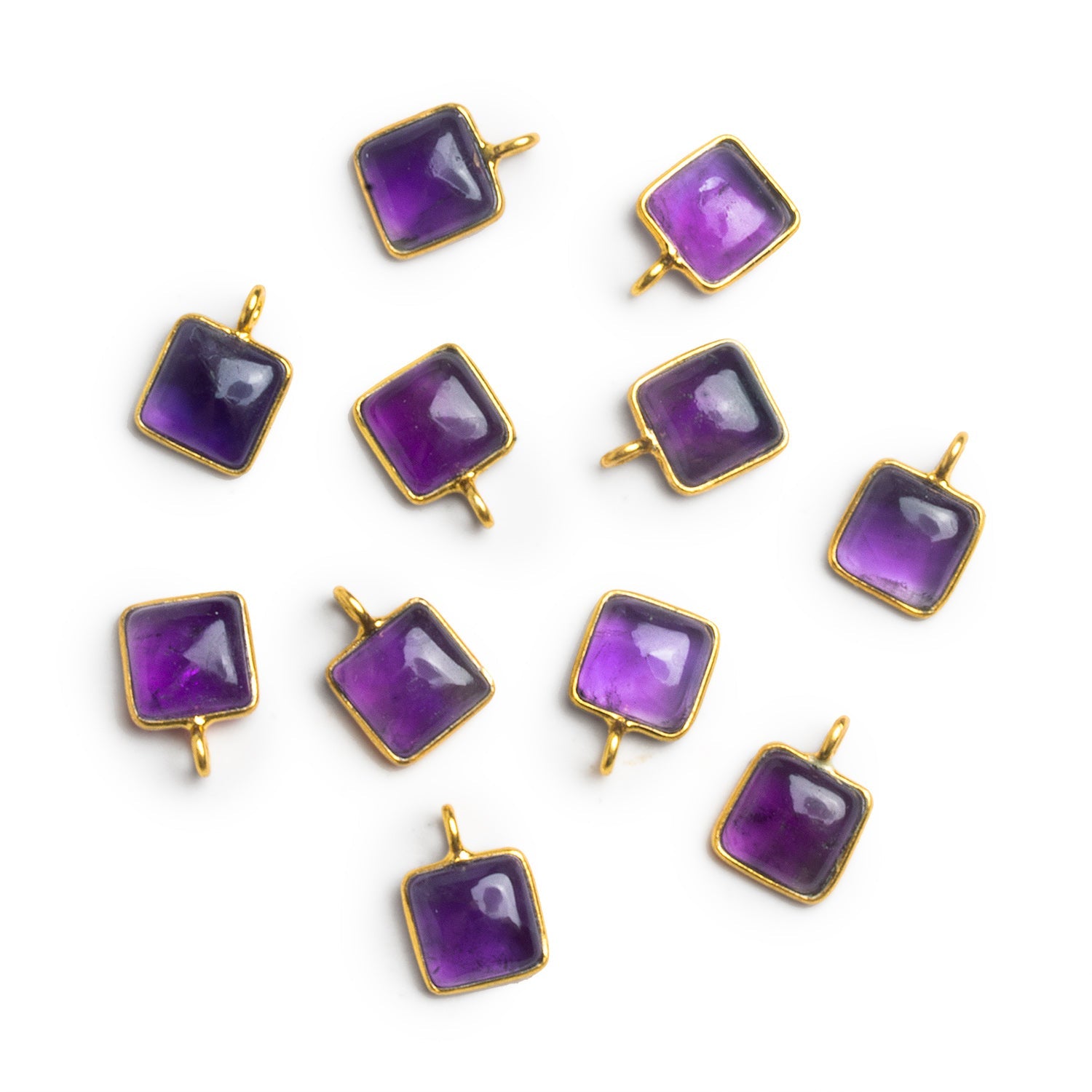 8mm Vermeil Bezeled Amethyst Square Pendant 1 Bead - The Bead Traders