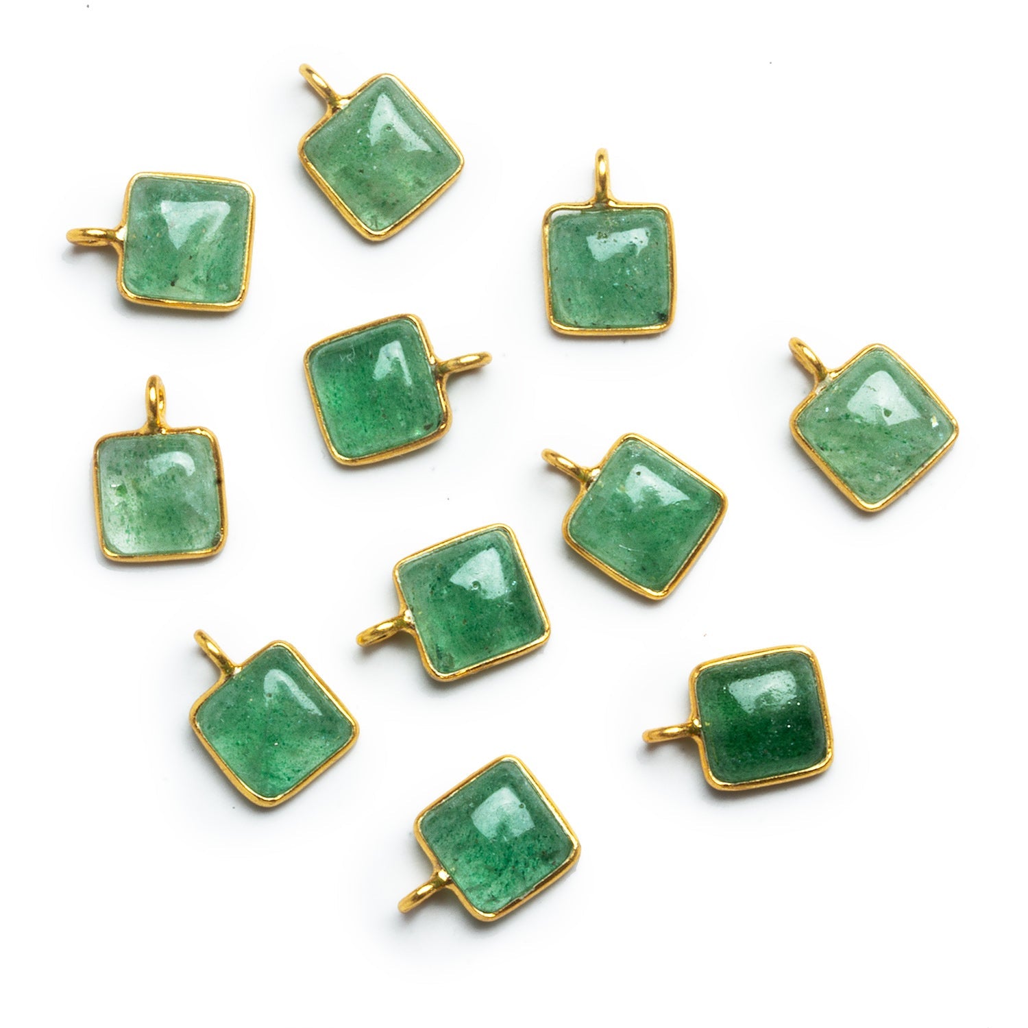8mm Vermeil Bezeled Aventurine Square Pendant 1 Bead - The Bead Traders