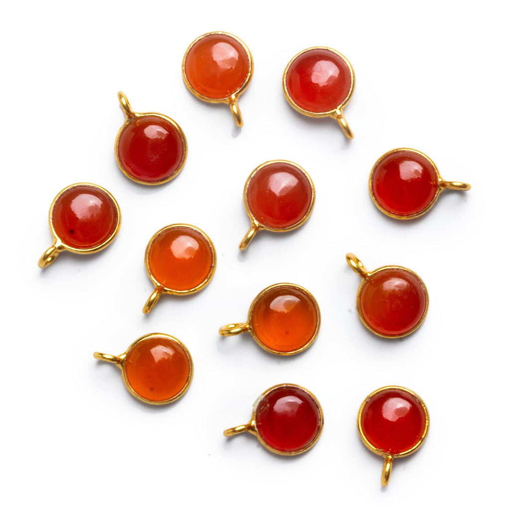 8mm Vermeil Bezeled Carnelian Calibrated Coin Pendant 1 Bead - The Bead Traders