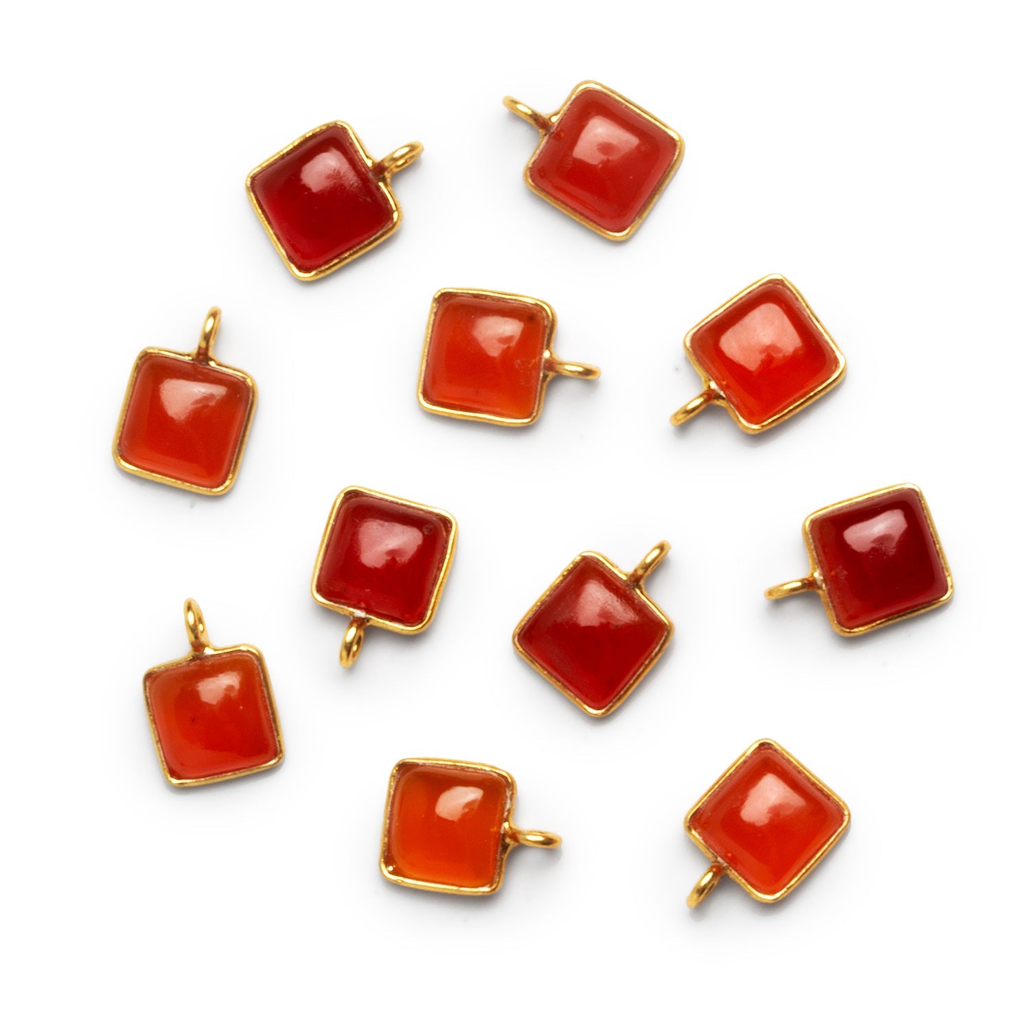 8mm Vermeil Bezeled Carnelian Square Pendant 1 Bead - The Bead Traders