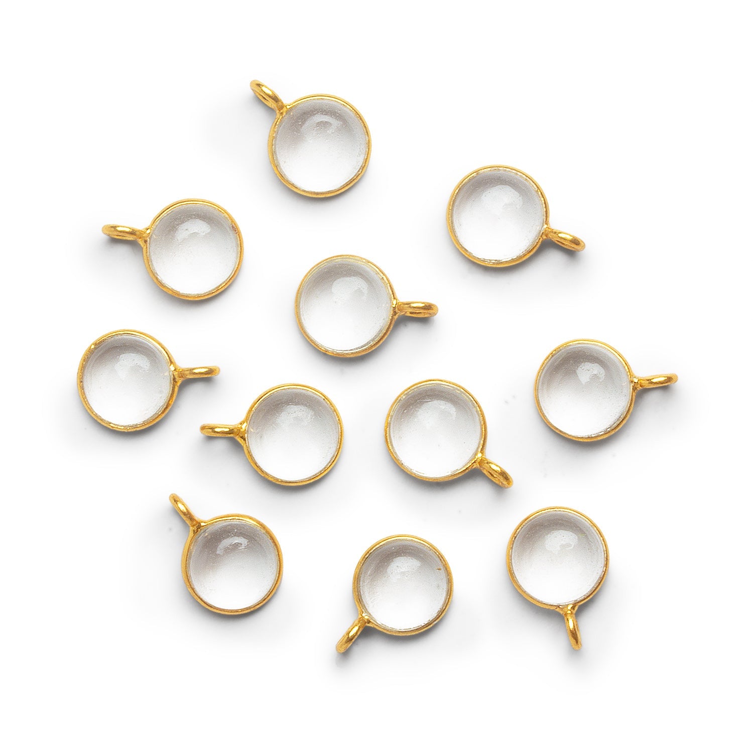 8mm Vermeil Bezeled Crystal Quartz Calibrated Coin Pendant 1 Bead - The Bead Traders