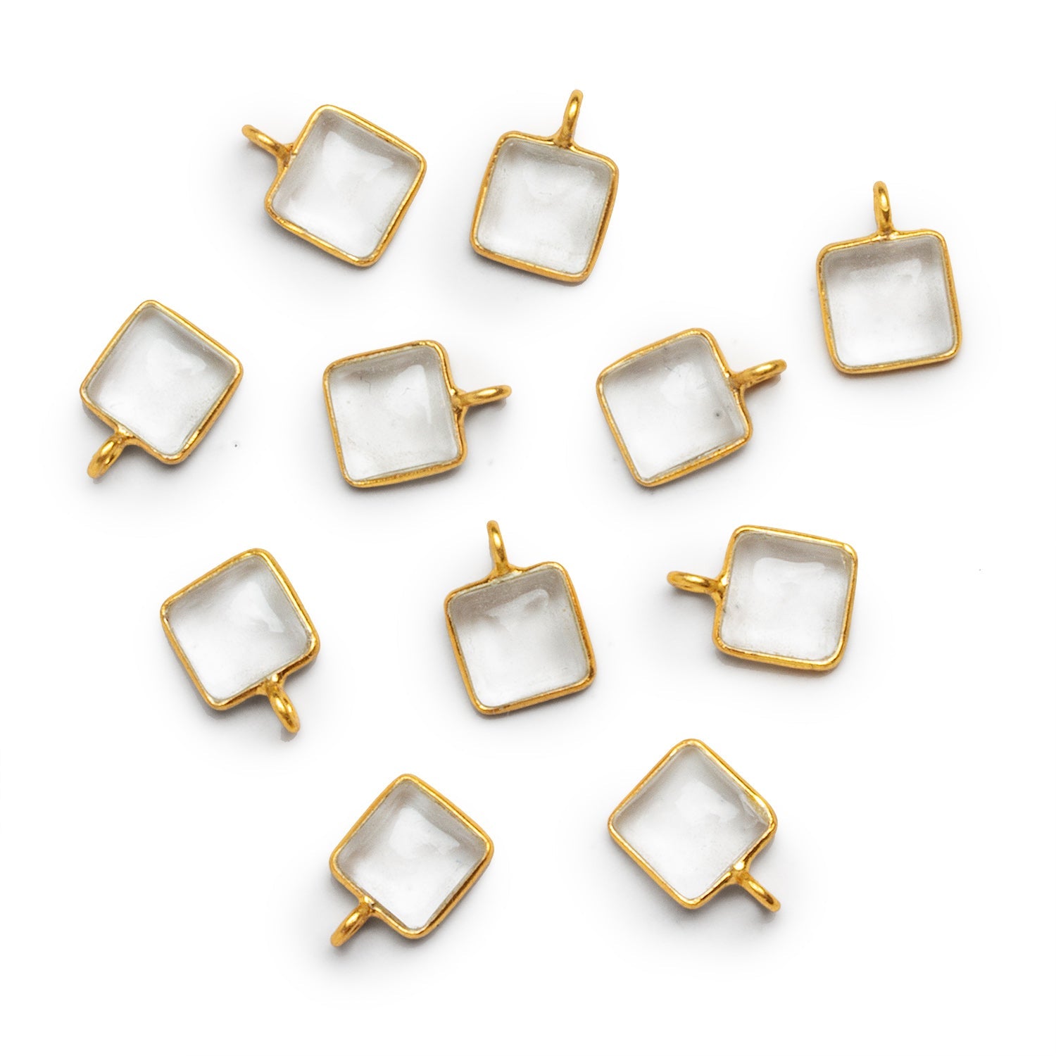 8mm Vermeil Bezeled Crystal Quartz Square Pendant 1 Bead - The Bead Traders
