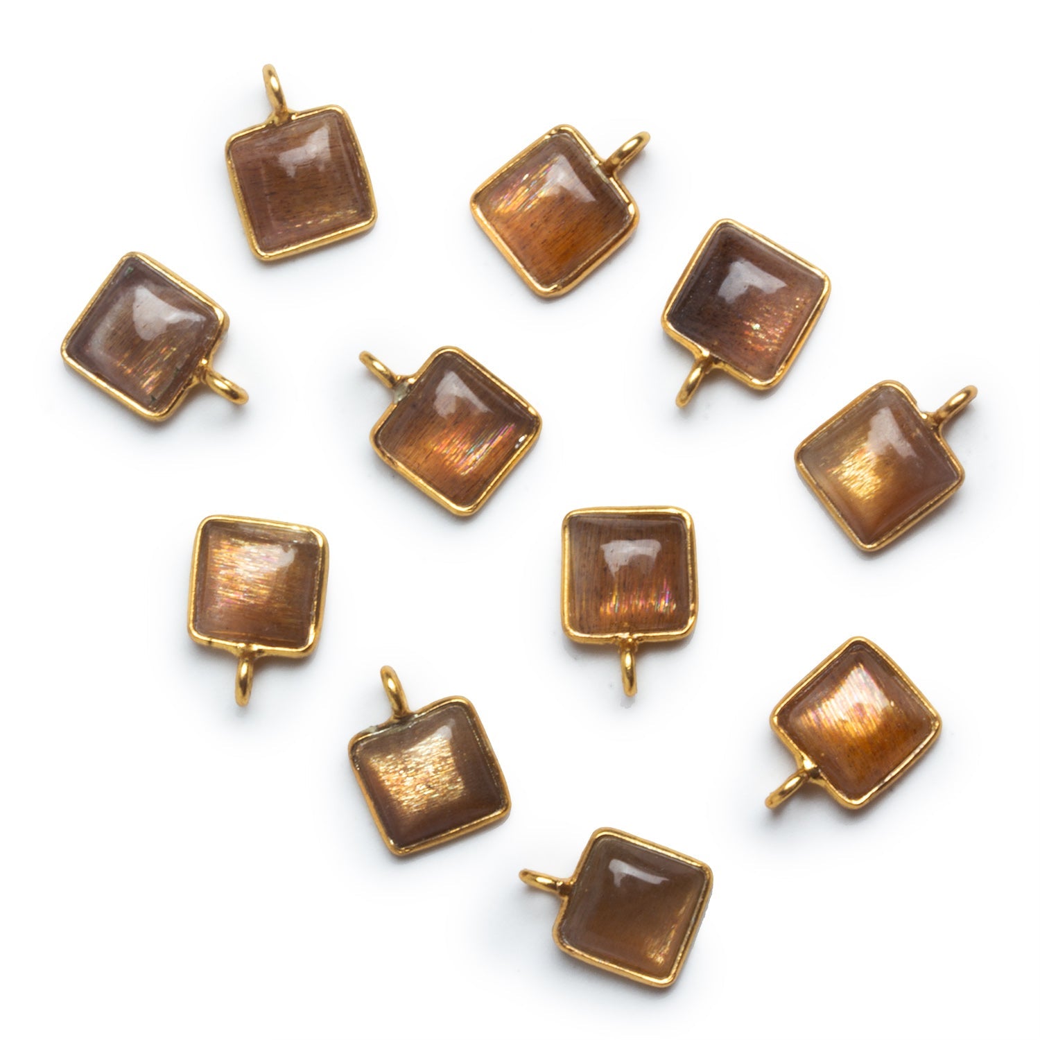 8mm Vermeil Bezeled Feldspar Square Pendant 1 Bead - The Bead Traders