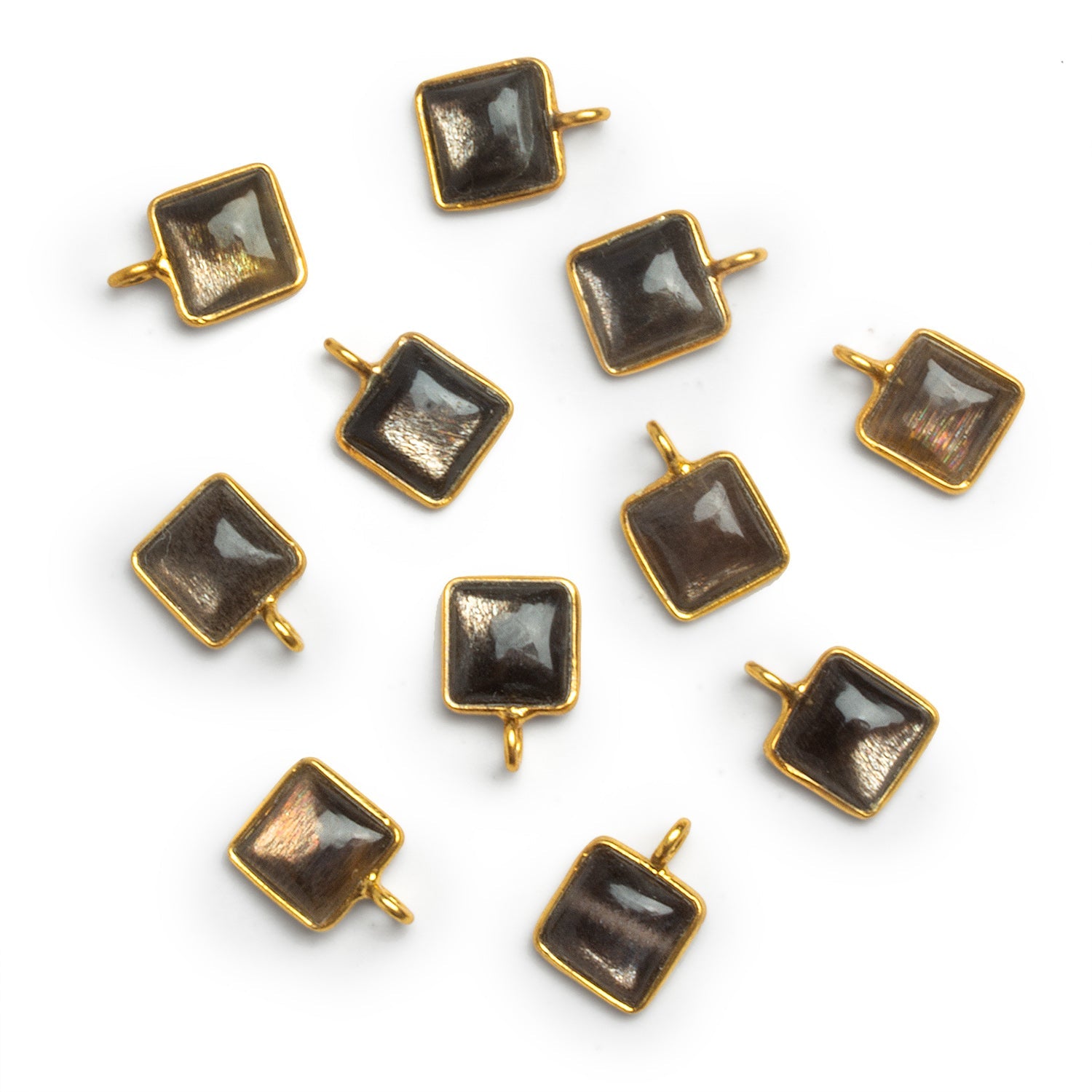8mm Vermeil Bezeled Feldspar Square Pendant 1 Bead - The Bead Traders