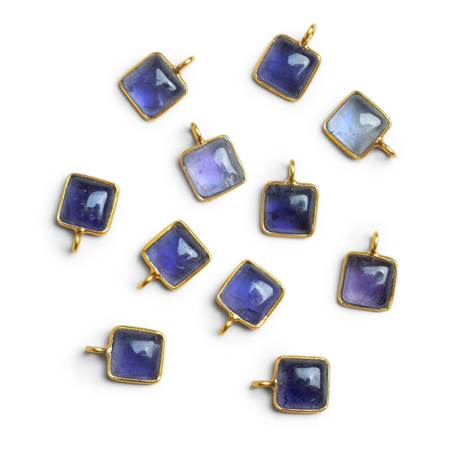 8mm Vermeil Bezeled Iolite Square Pendant 1 Bead - The Bead Traders