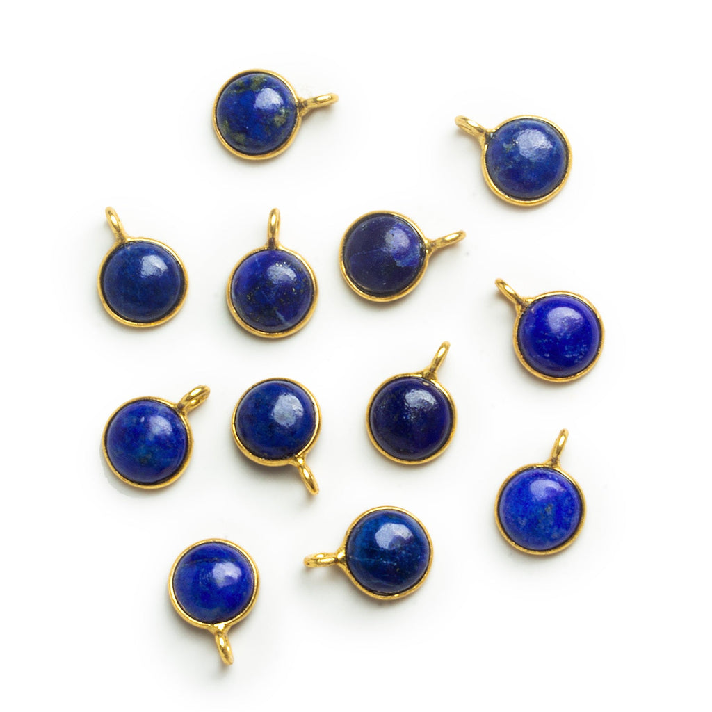 8mm Vermeil Bezeled Lapis Lazuli Calibrated Coin Pendant 1 Bead - The Bead Traders