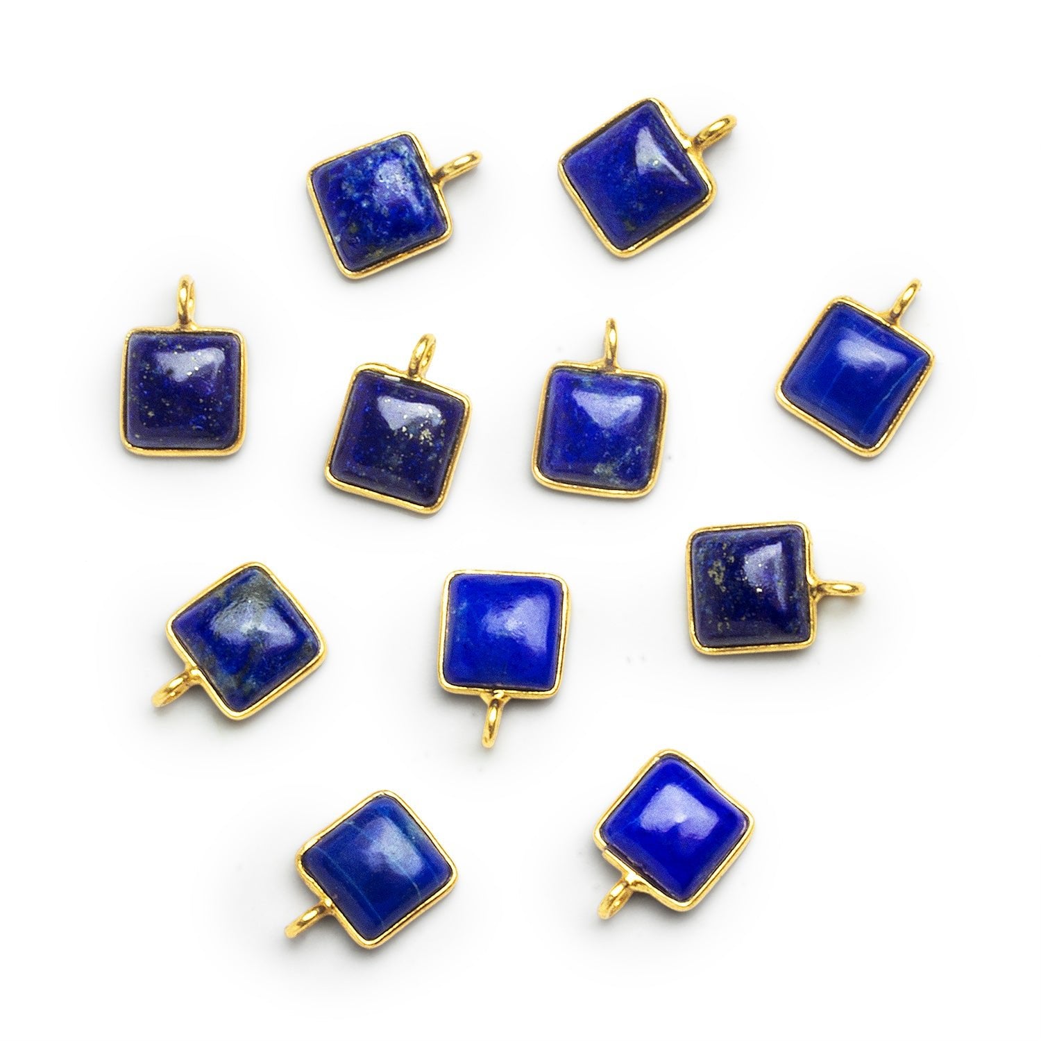 8mm Vermeil Bezeled Lapis Lazuli Square Pendant 1 Bead - The Bead Traders