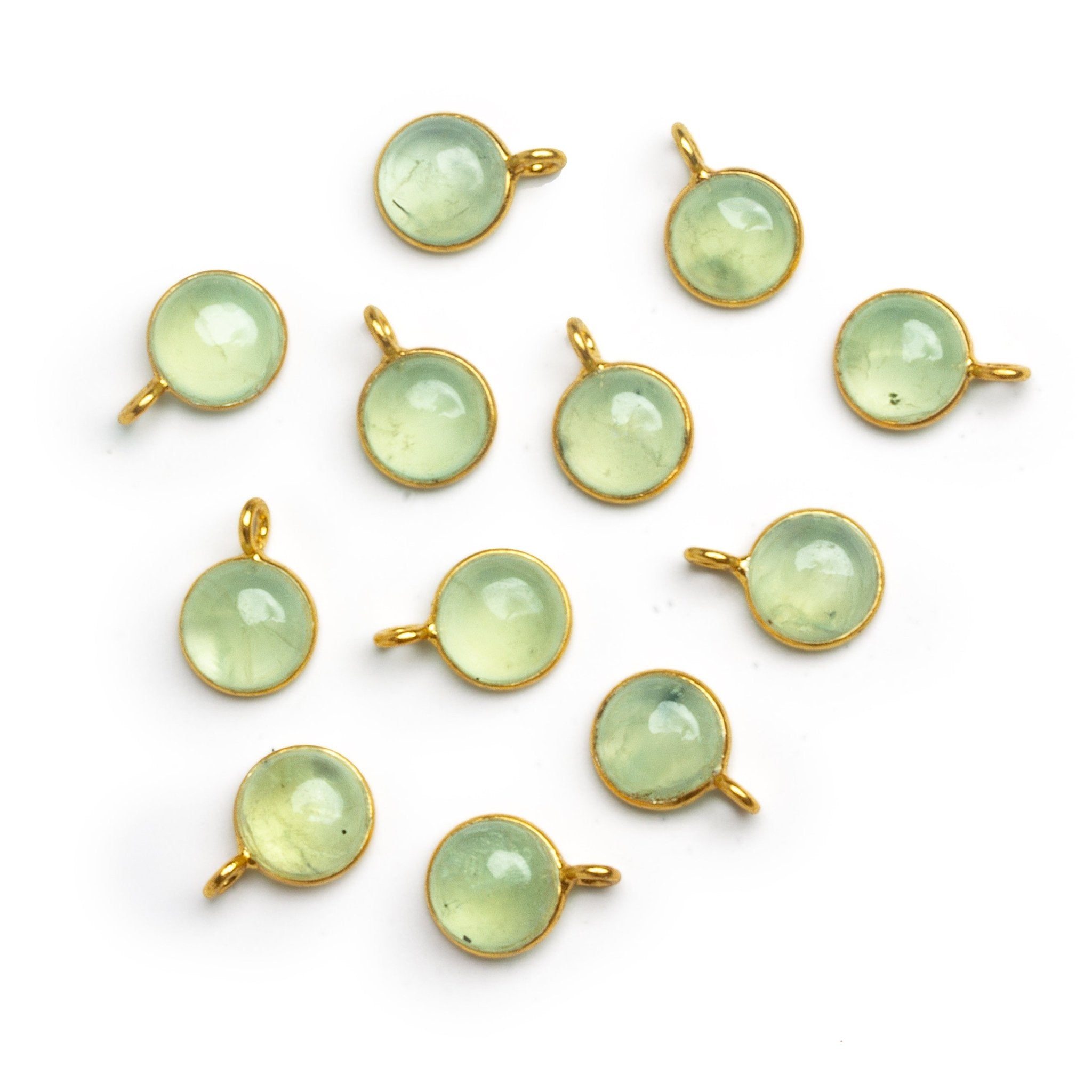 8mm Vermeil Bezeled Prehnite Calibrated Coin Pendant 1 Bead - The Bead Traders