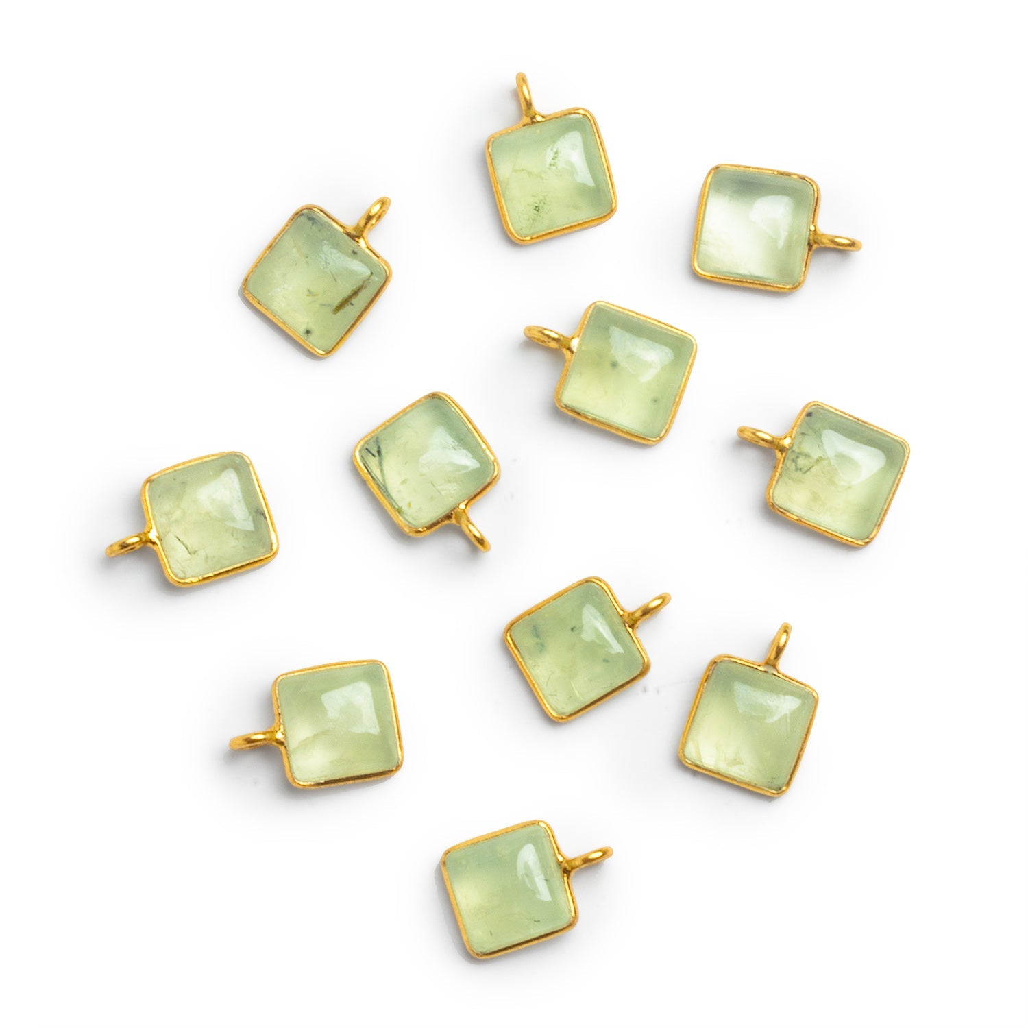 8mm Vermeil Bezeled Prehnite Square Pendant 1 Bead - The Bead Traders