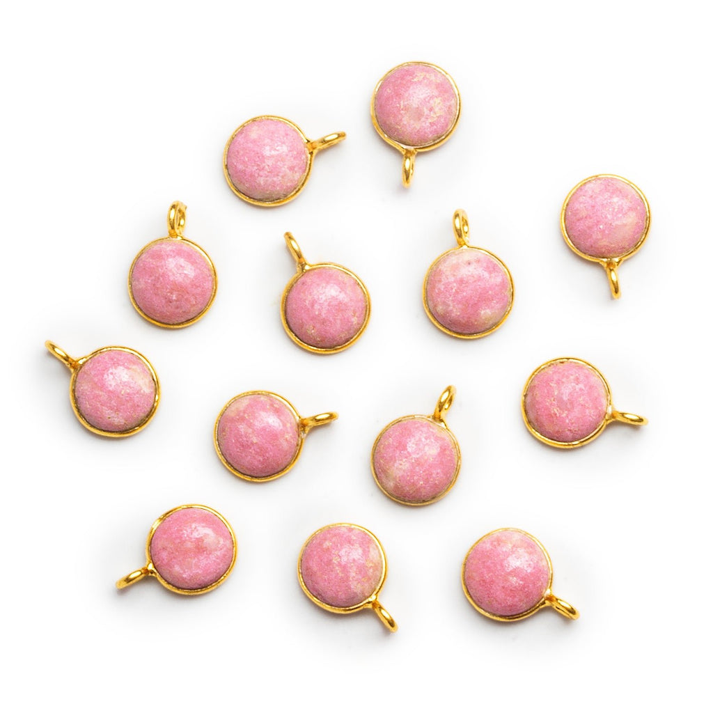 8mm Vermeil Bezeled Thulite Calibrated Coin Pendant 1 Bead - The Bead Traders